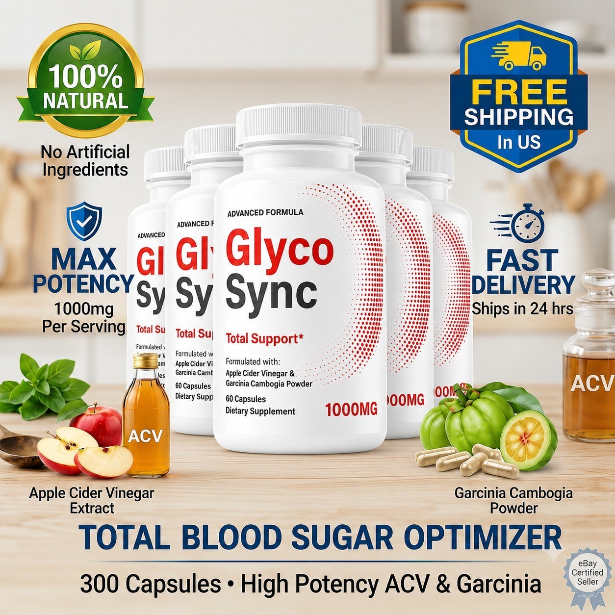 5-Pack Glyco Sync Capsules – GlycoSync Sugar Optimizer Pills – 300 Capsules