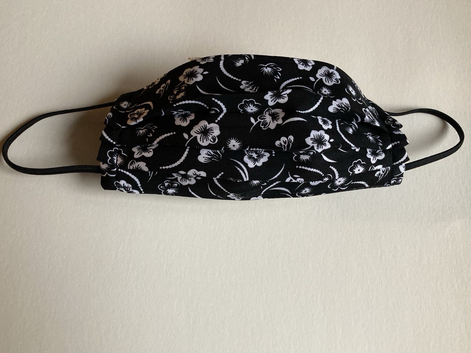 Handmade Washable and Reusable Black White Floral Cloth Face Mask with Ear Loops