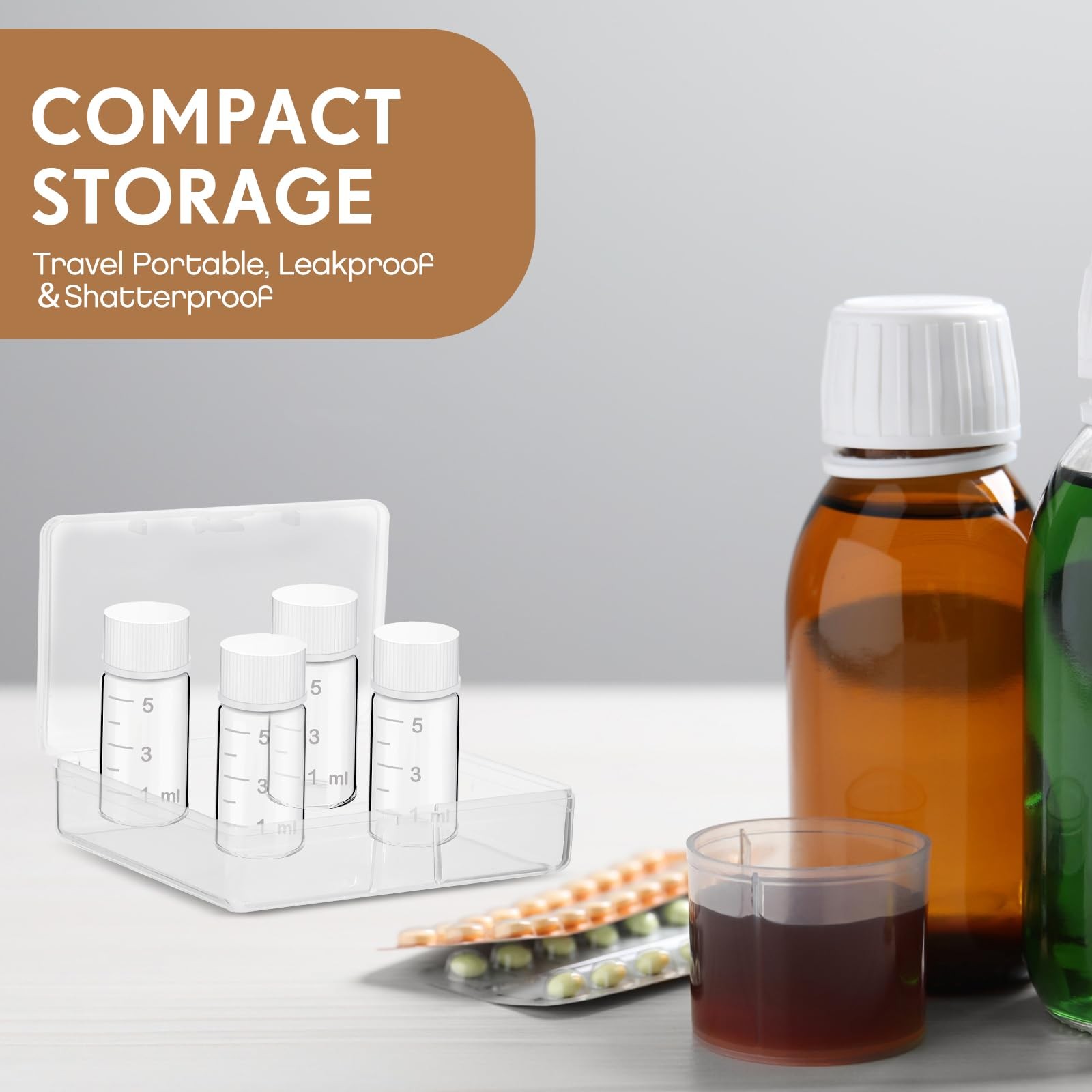 Baderke 4 Pcs Liquid Medicine Travel Container Scale Glass 5ml, Clear