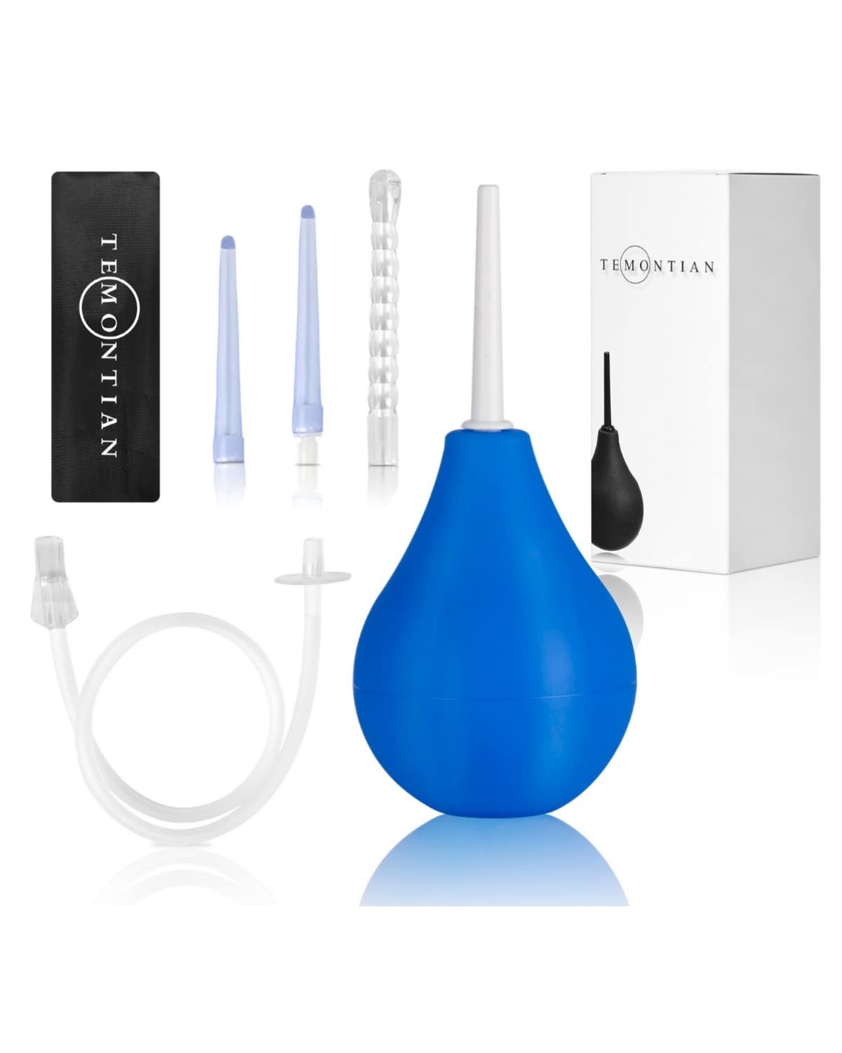 Blue Enema Bulb Kit, Anal Douche, 19.7in Hose, 4 Nozzles, Men, Women, Beg
