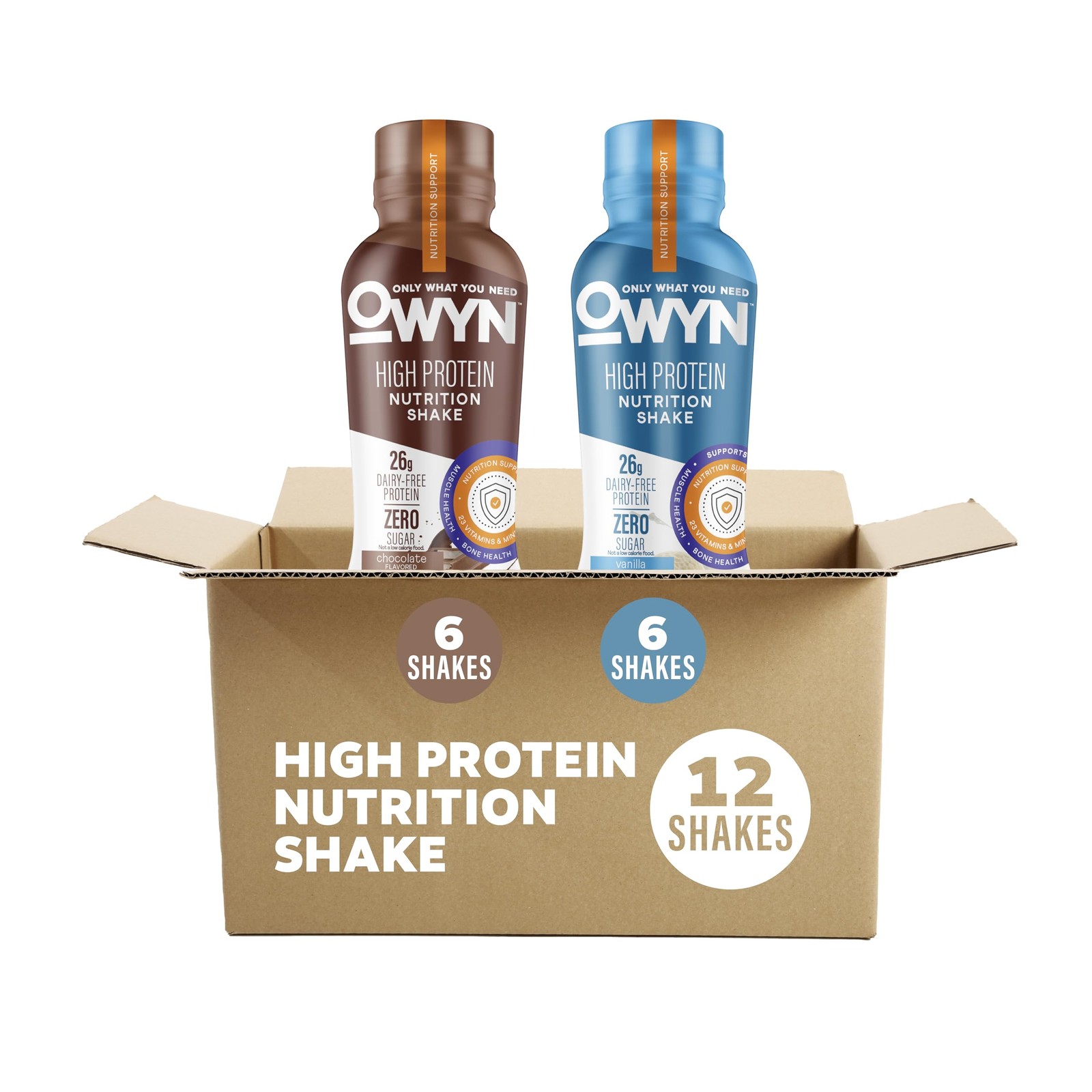 Protein Shake High 26g 0g Sugar 3g Fiber 12 Count OWYN Need Chocolate Vanilla