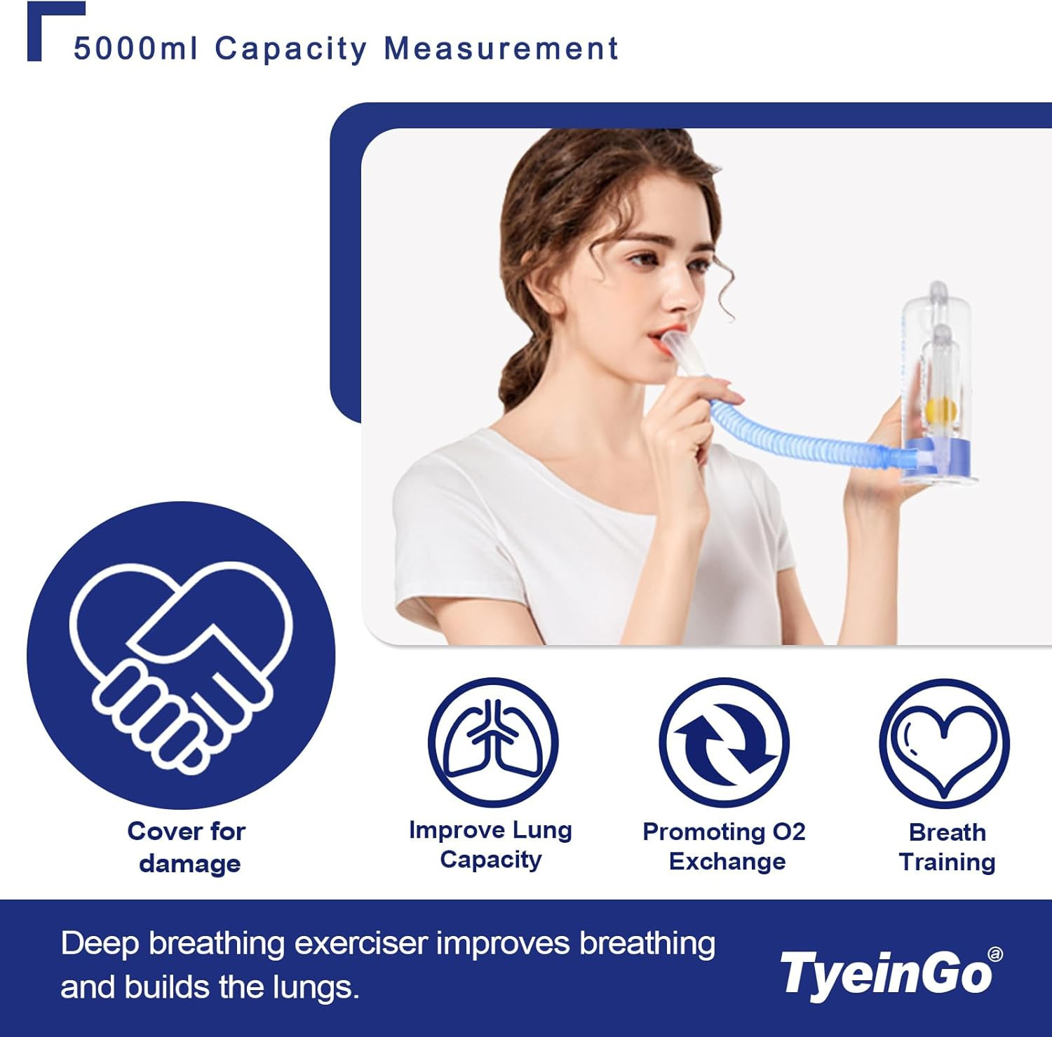 Breathing Exercise Device for Lungs, Lung Exerciser Device – 5000Ml Volumetric D