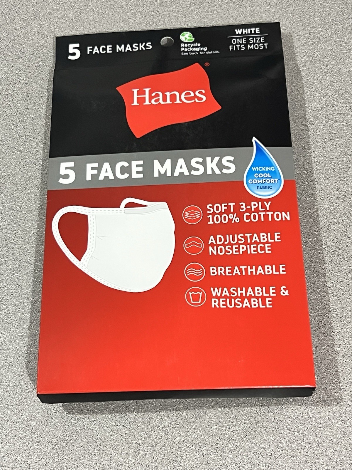 5 Pack HANES Face Masks [WHITE]Cotton Reusable Cover Cloth Facemask _NEW_