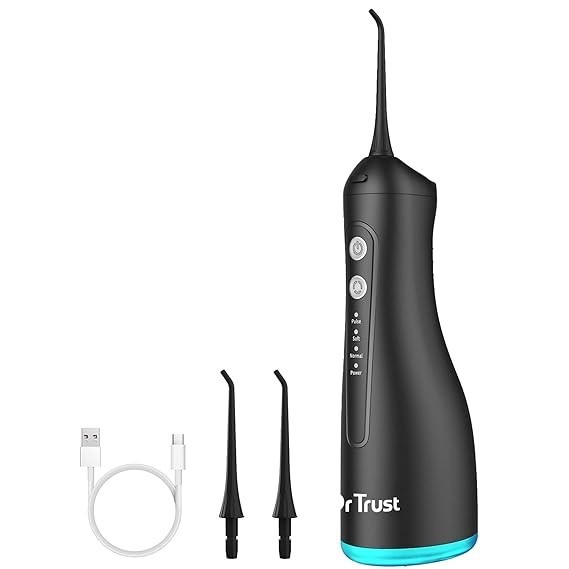 Dr Trust 314 Water Flosser: Cordless, 4 modes, 300ml tank, portable dental care.