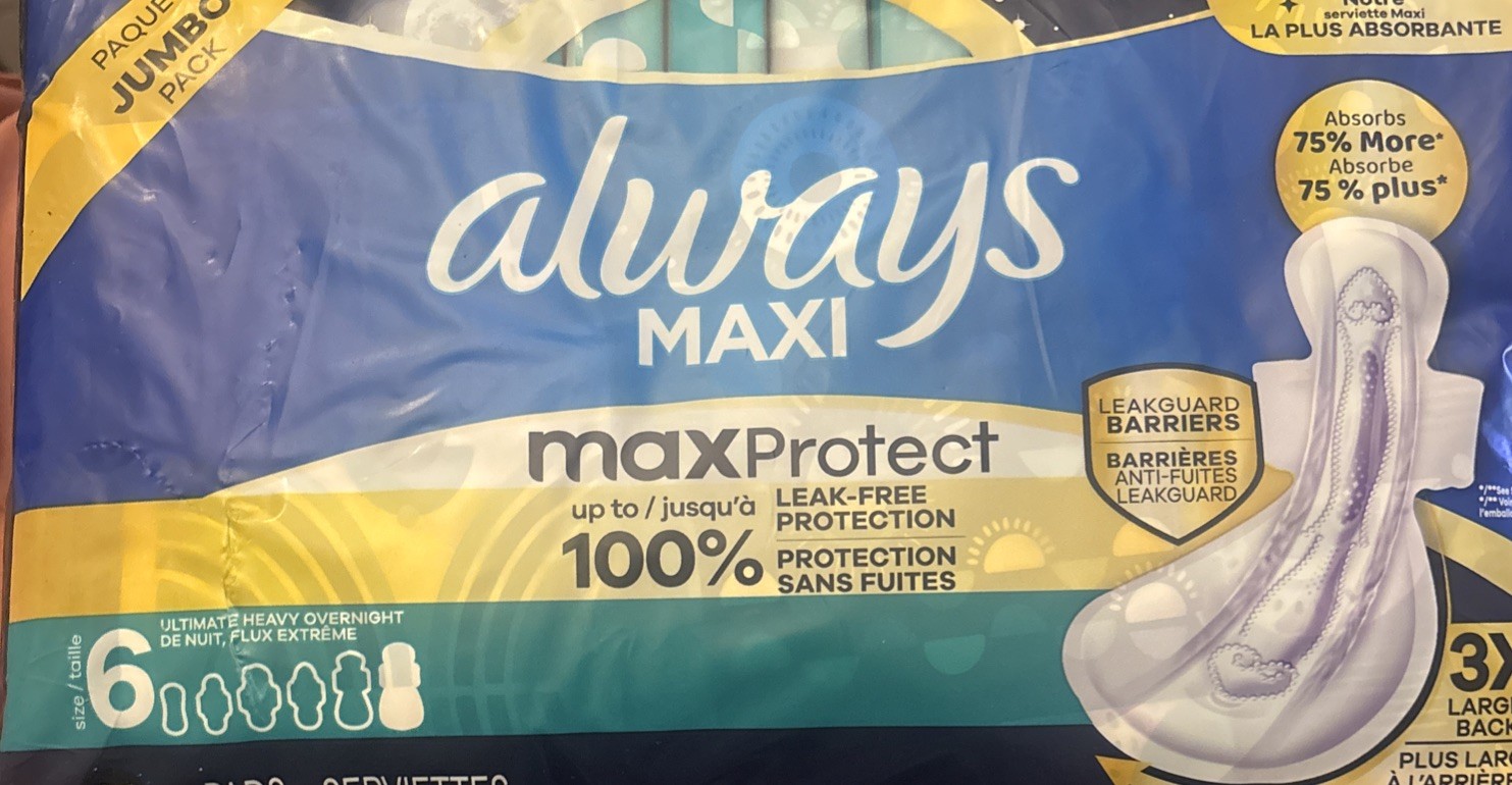 Always Maxi Pads w/Wings Size 6, Ultimate Heavy Overnight Absorbency 21 Pads