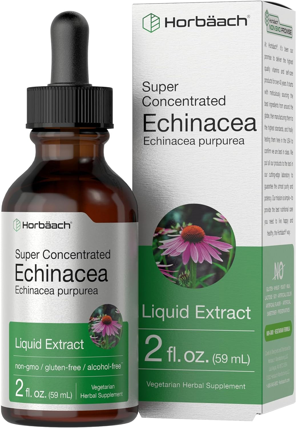 Extracto de Equinácea Líquido 2 Fl Oz Súper Concentrado Sin Alcohol Vegano