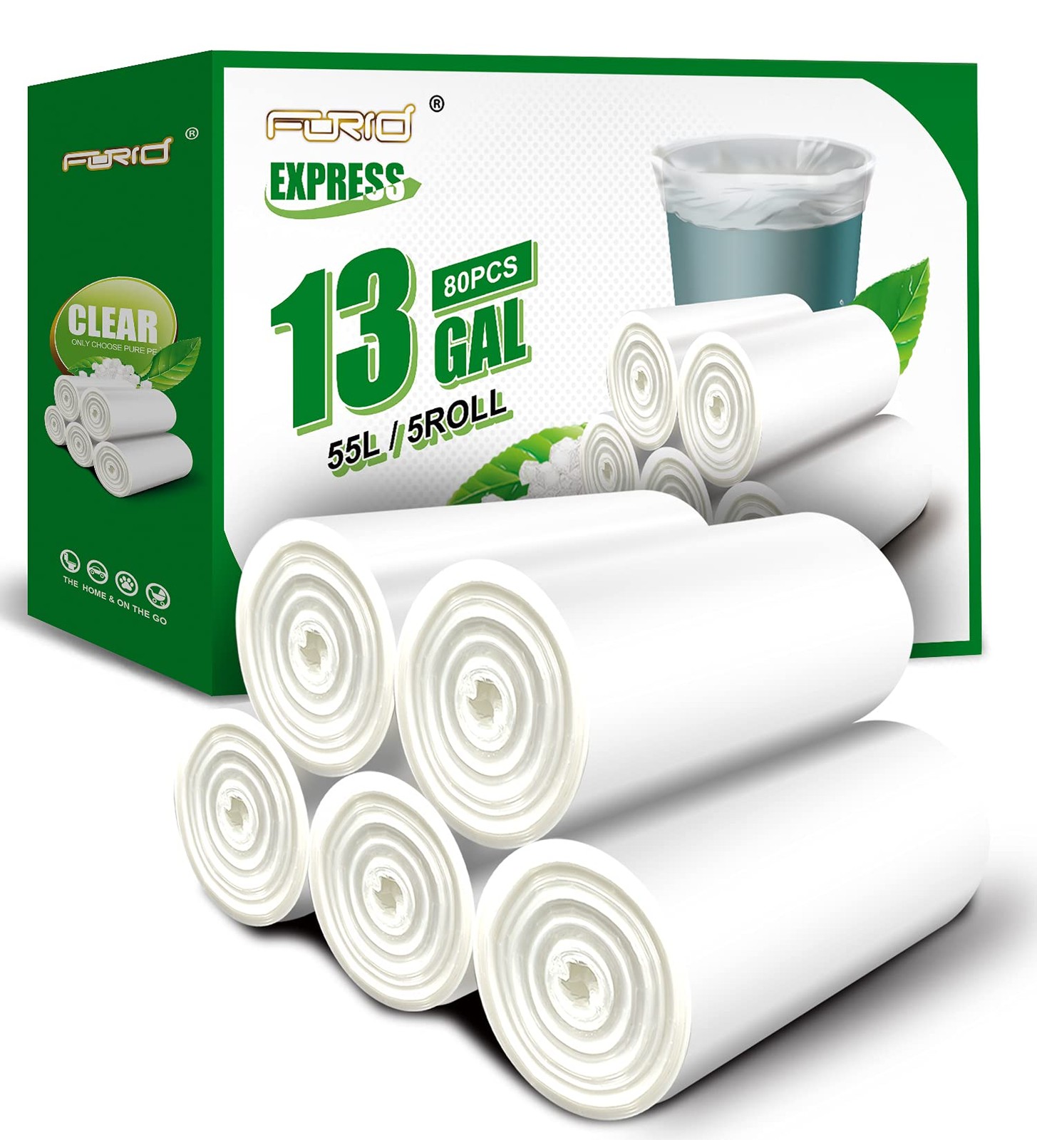 FORID 13 Gallon Trash Bags – Clear Plastic Garbage Bag 80 Count,