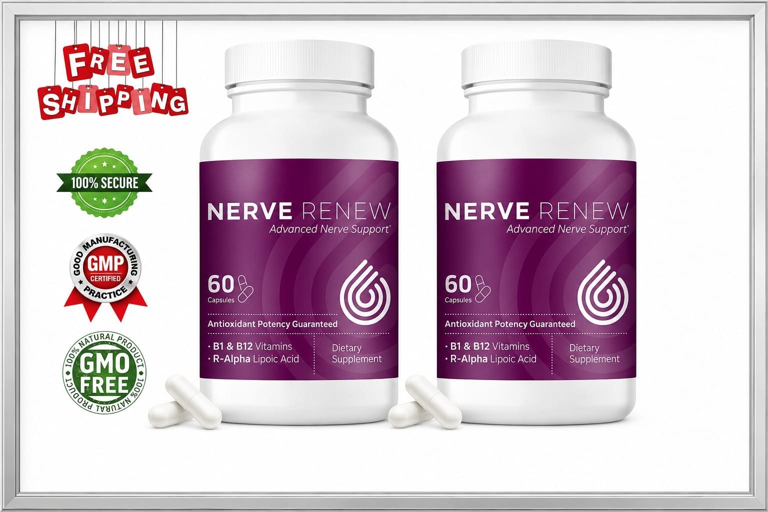 NERVE RENEW Advanced Nerve Support-with R-Alpha Lipoic Acid and Vitamin B 2 pack
