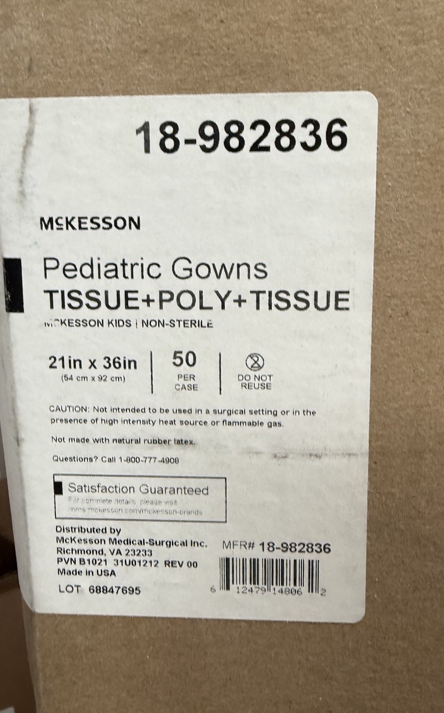 McKesson Disposable Pediatric Tissue-Poly Exam Gown Child Size 50 Ct