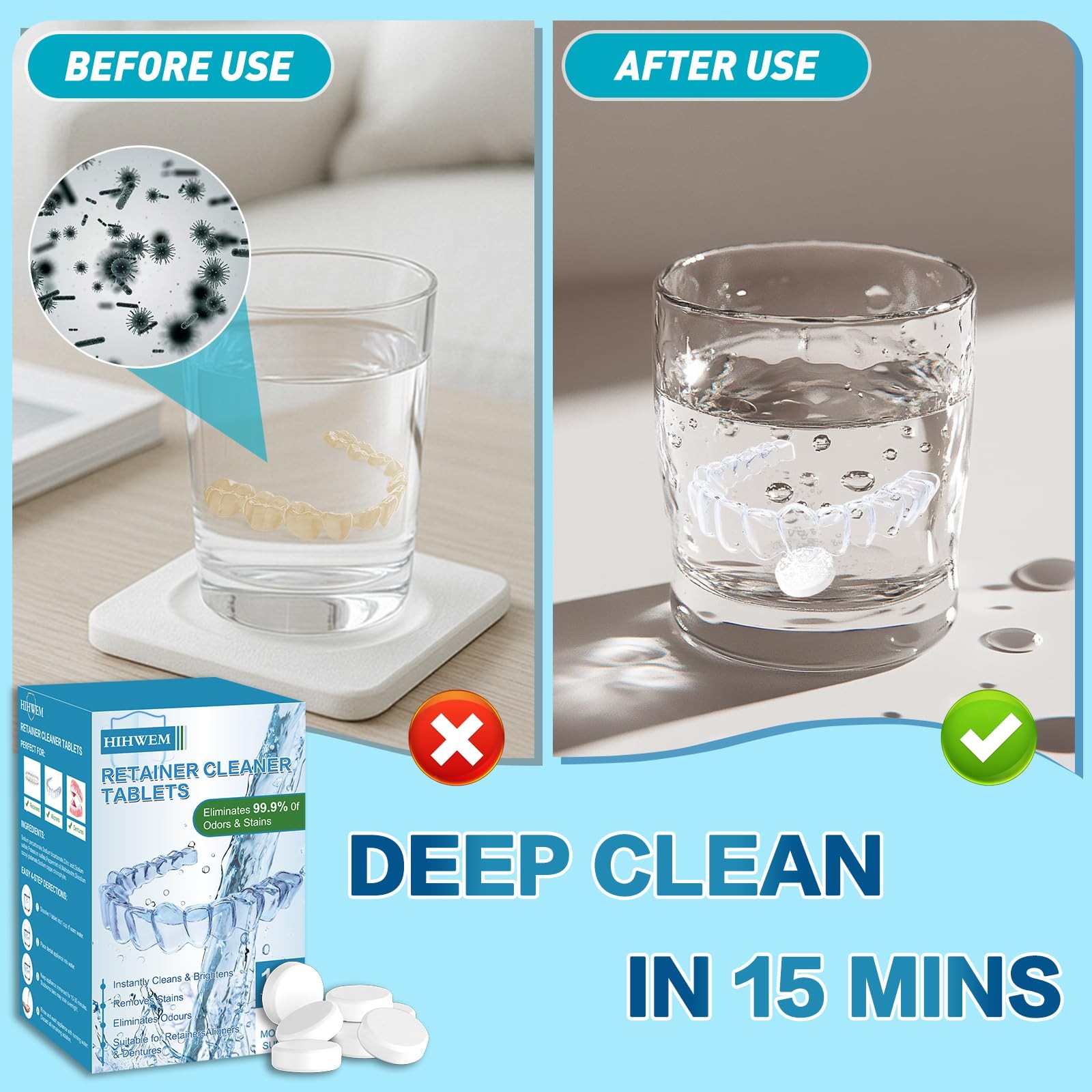 Retainer Cleaner Tablets, Denture Effervescent Tablets – 120 White
