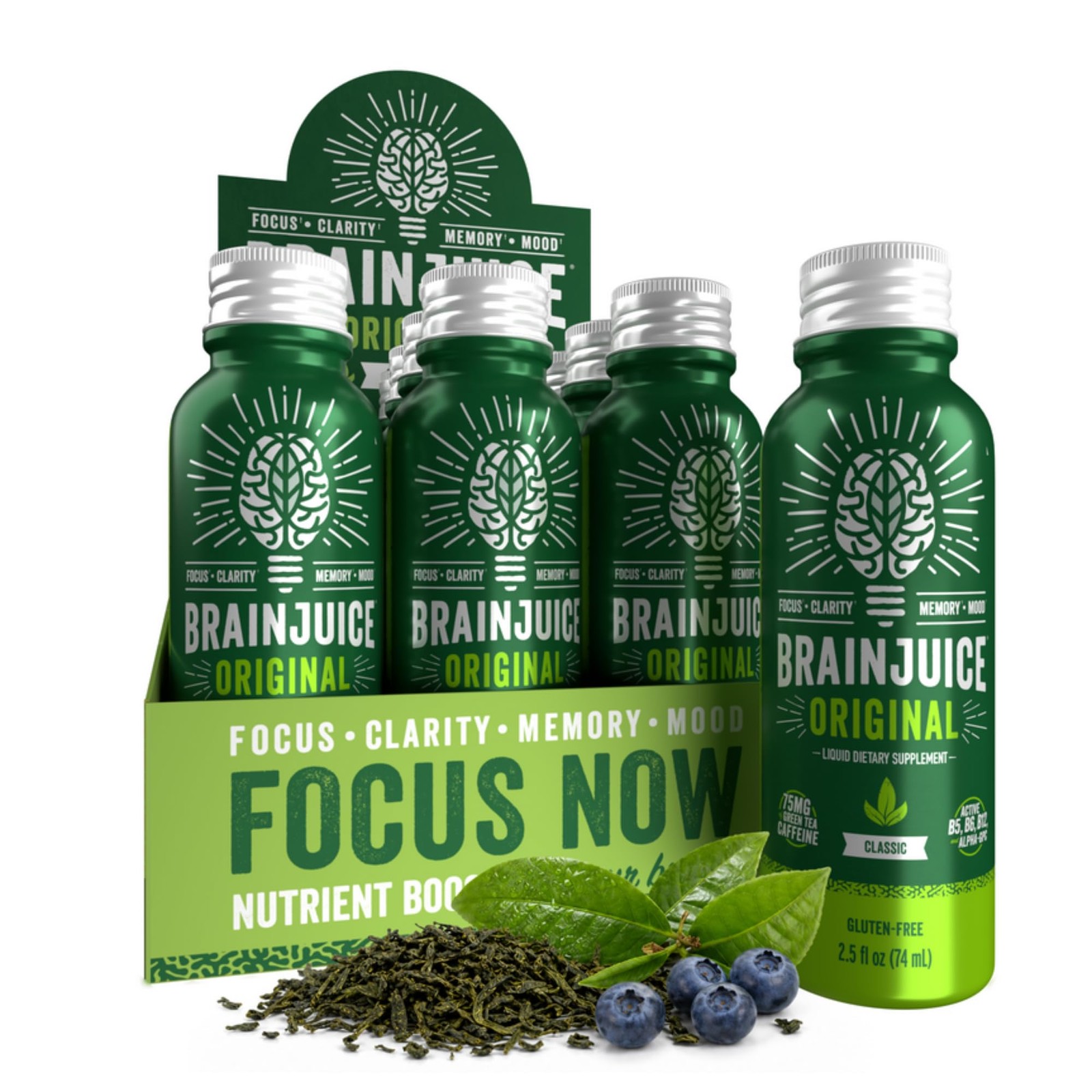 Brain Support Shot Energy Focus 2.5 fl oz 12 Pack Green BJ-O-OG-12C BrainJuice