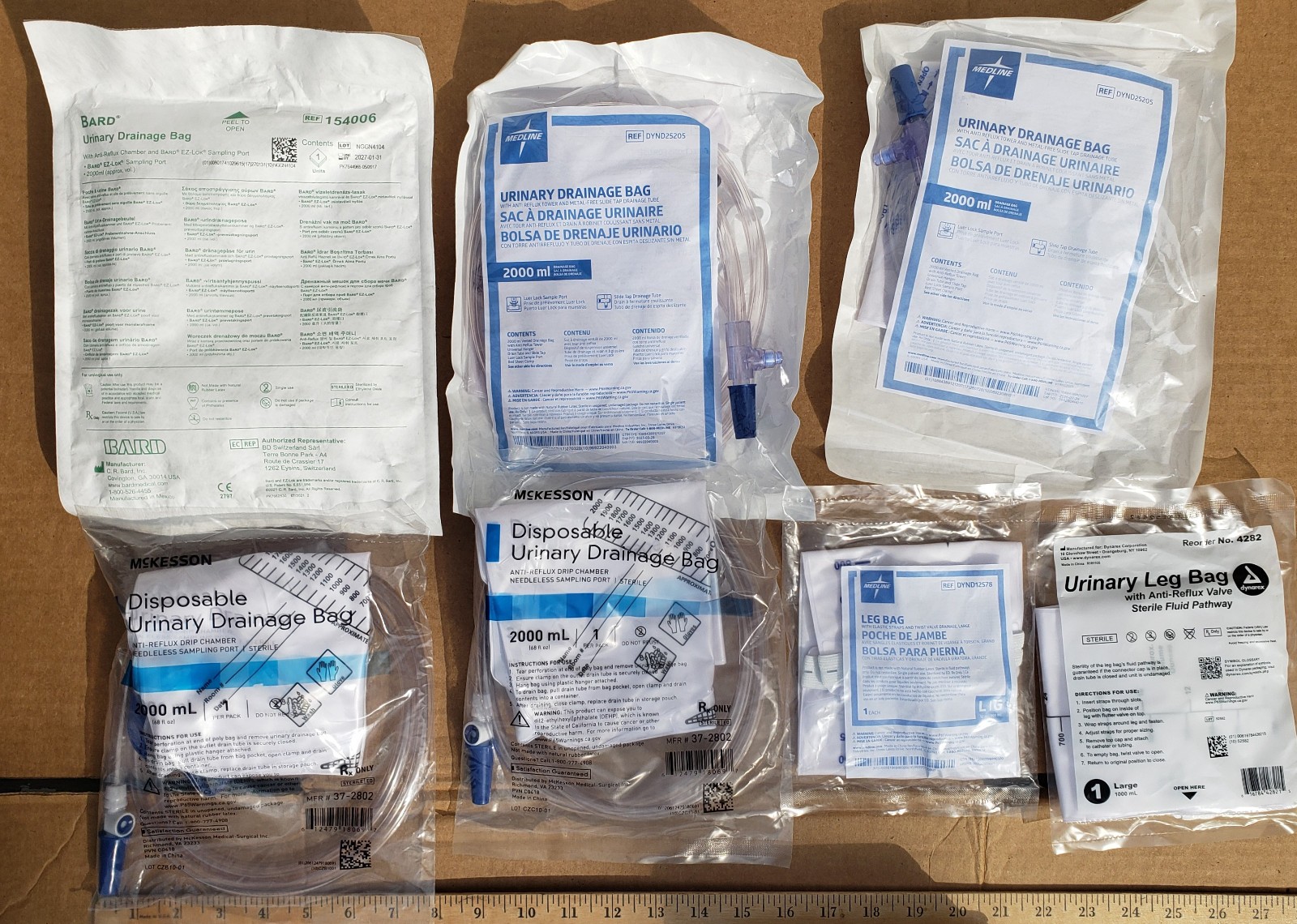7 Large 2000 ml Urinary Drainage Bags w/ Anti Reflux Chamber Medline McKesson