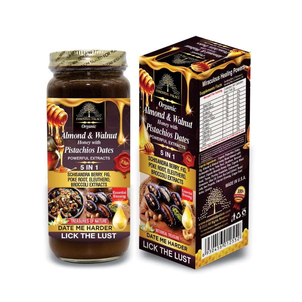 ORGANIC ALMOND & WALNUT HONEY WITH PISTACHIOS DATES | ESSENTIAL PALACE