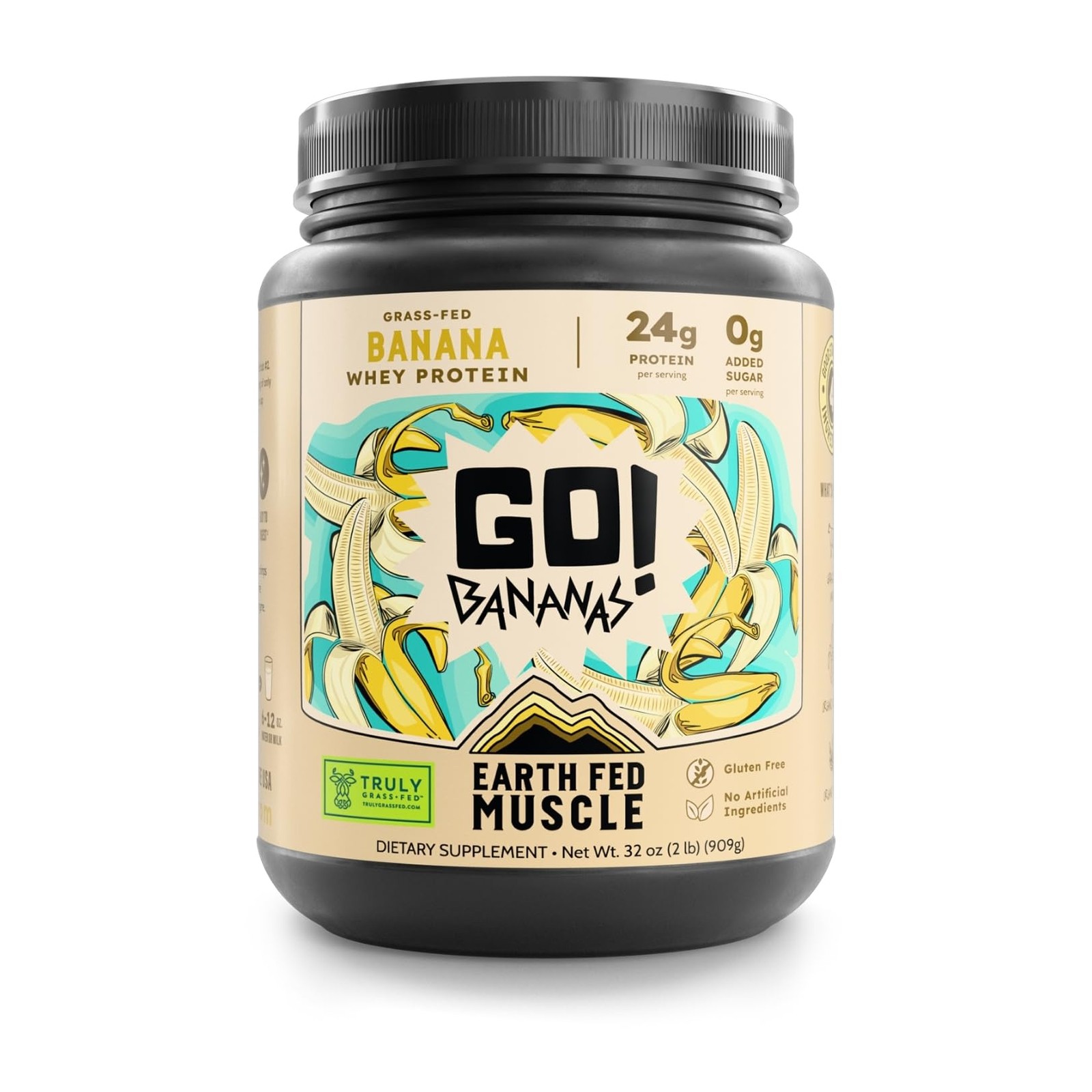Whey Protein Isolate Powder 2lb Banana Flavor Zero Sugar Earth Fed Muscle Irish