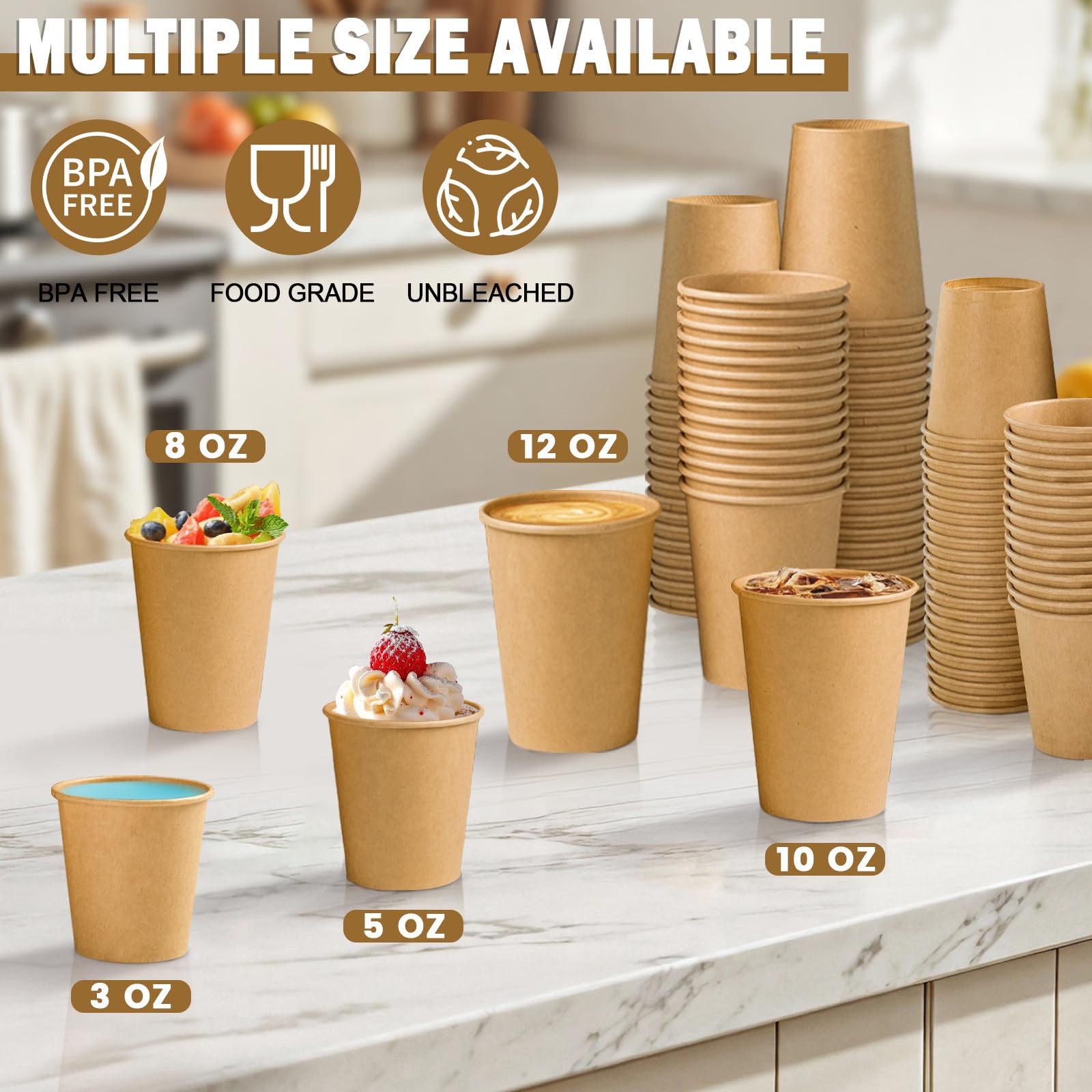 Disposable Paper Cups 10 oz Kraft Brown 200 Pack Coffee Lamosi maker brewer