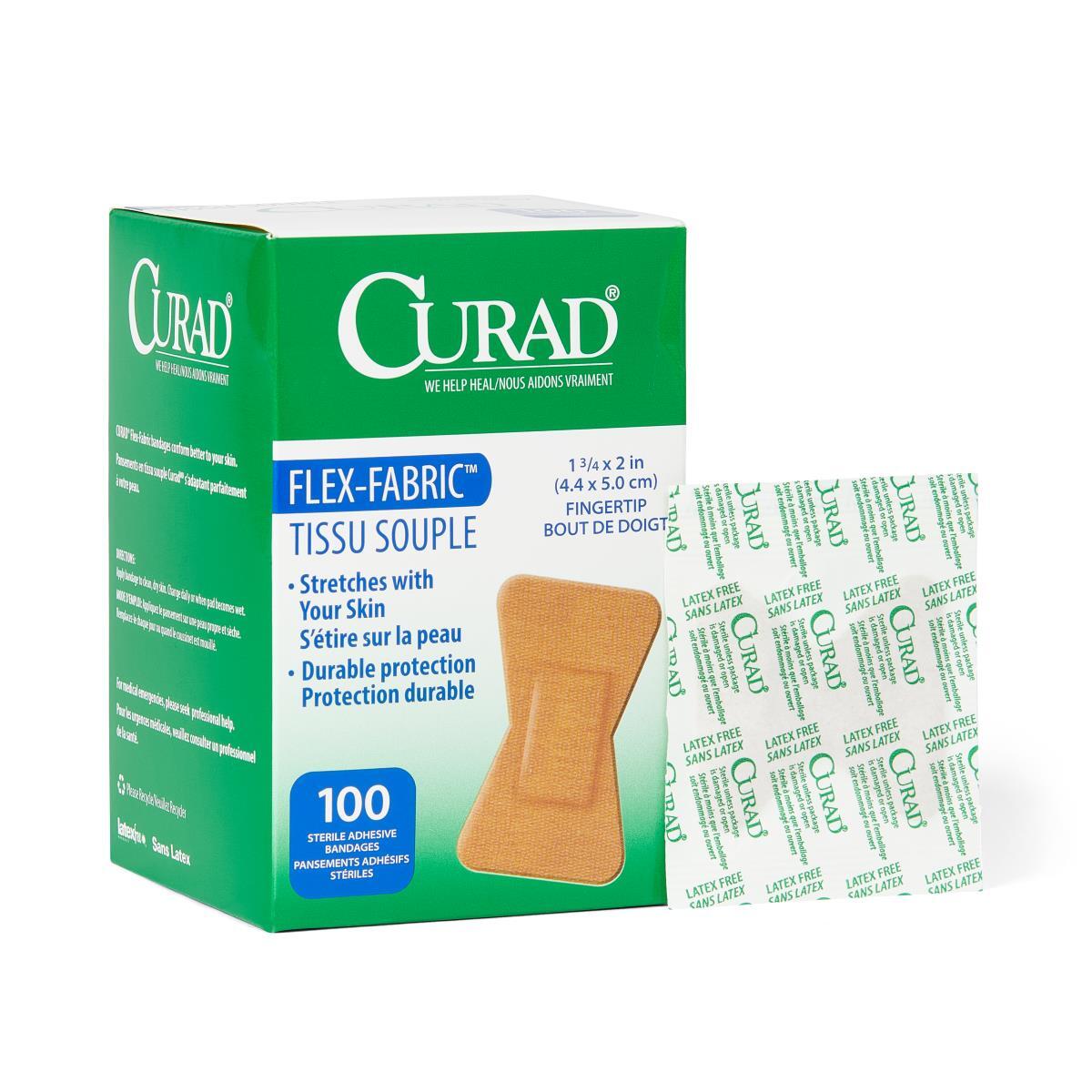 CURAD Flex-Fabric Adhesive Fingertip Bandages, 1-3/4″x2″, 100/Bx, Case of 1200