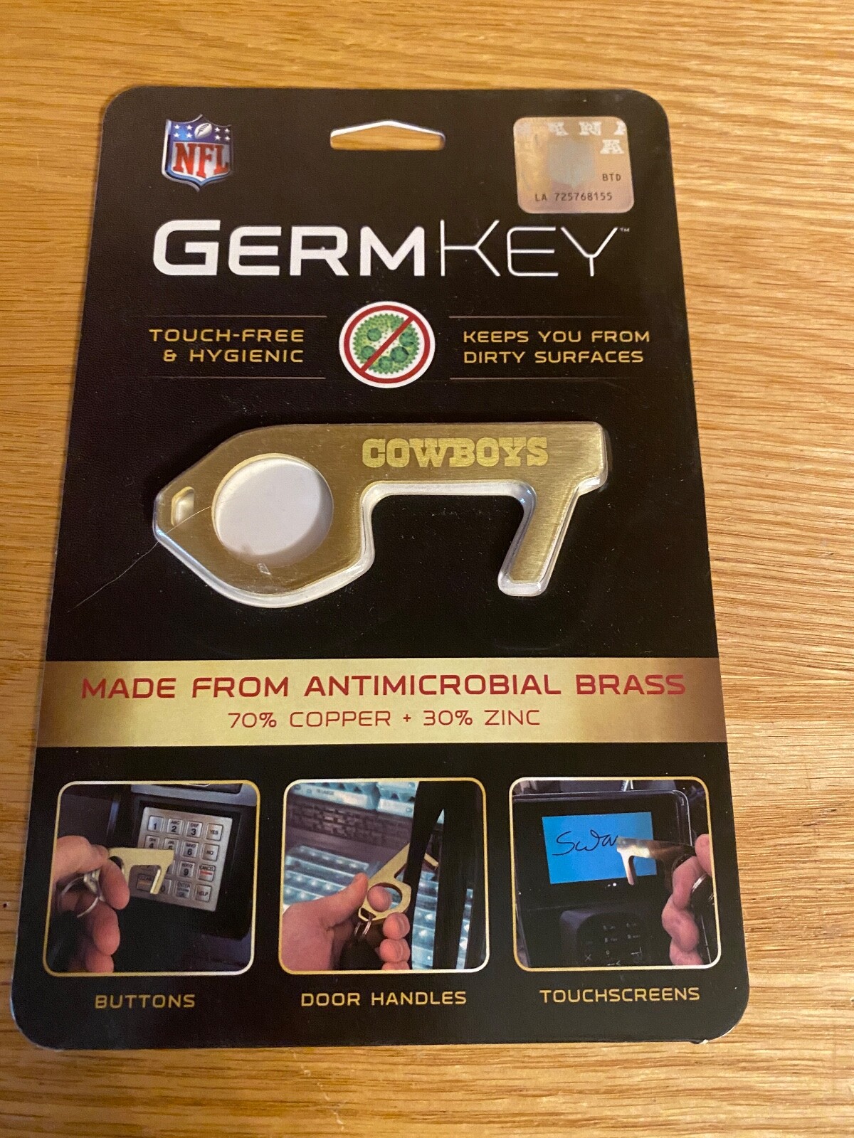 Germ Free Antimicrobial Brass Key w Stylus Tip NEW NFL Inscribed Cowboys