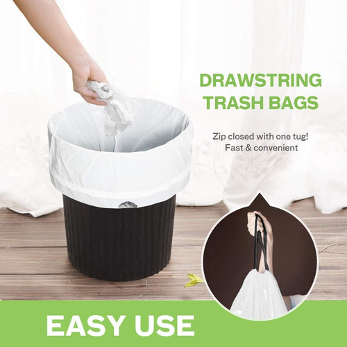 4 Gallon 320 Counts Strong Drawstring Trash Bags Garbage by White