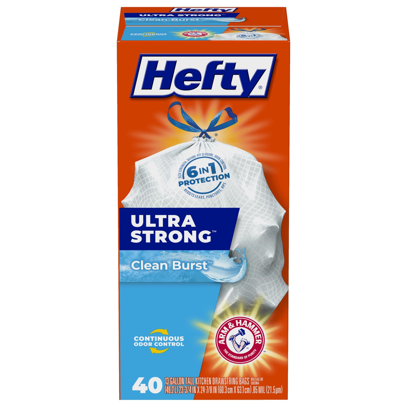 Hefty Ultra Strong 13 Gallon Trash Bags, Tall Kitchen 40 Count, White