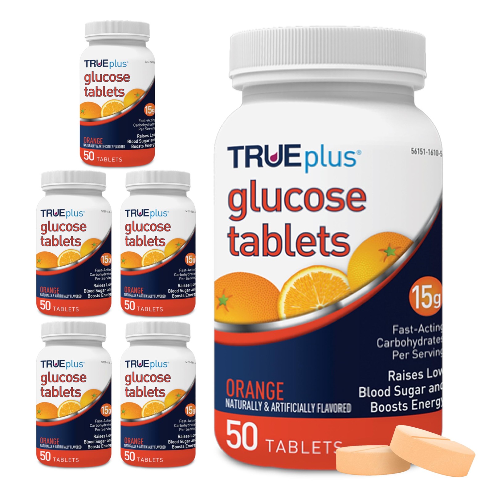 Chewable Tablets Orange 15g 50 Count Pack of 6 TRUEplus Glucose Flavor