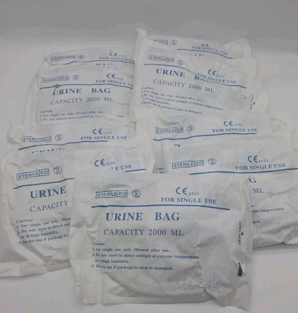 Urinary Drainage Bag Large 2000ml Adults Latex-Free Sterile Exp 8/30 9pk Sealed