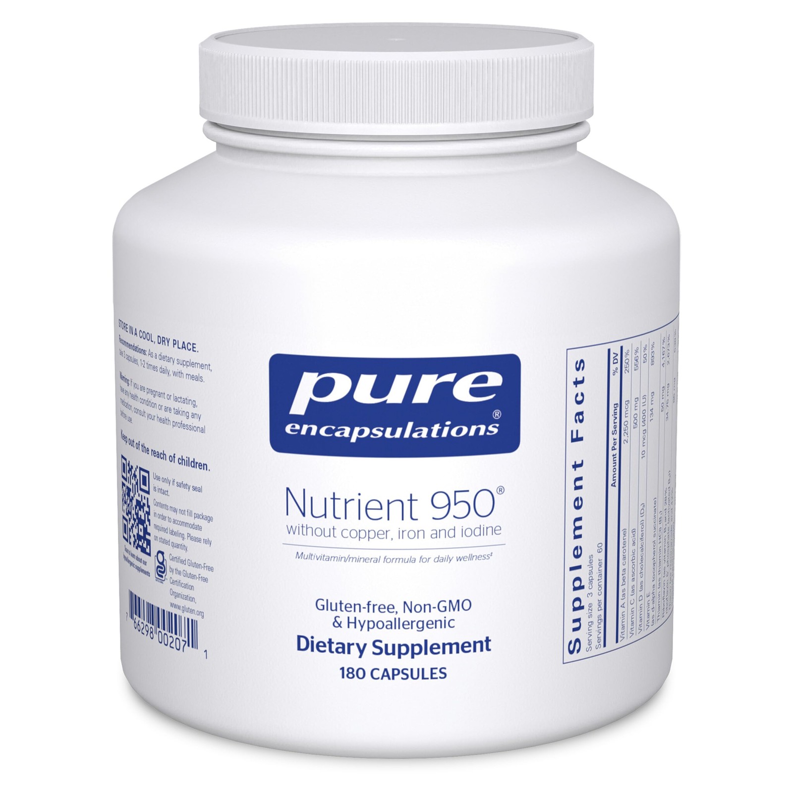 Nutrient 950 Without Copper Iron & Iodine 180 Capsules Pure Encapsulations