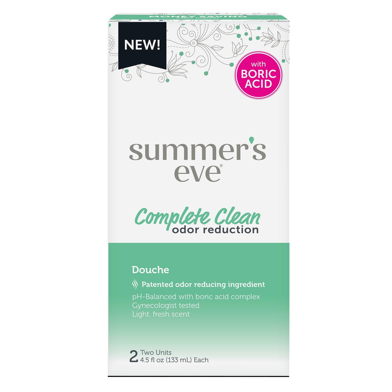 Summers Eve Complete Clean Odor Reduction Douche for Women with Boric Acid,
