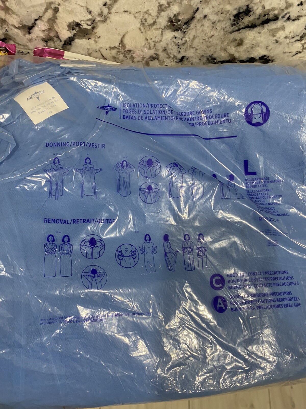 New Bundle 10 Each-Pack Medline Isolation Protective Procedure Gown Size L Blue