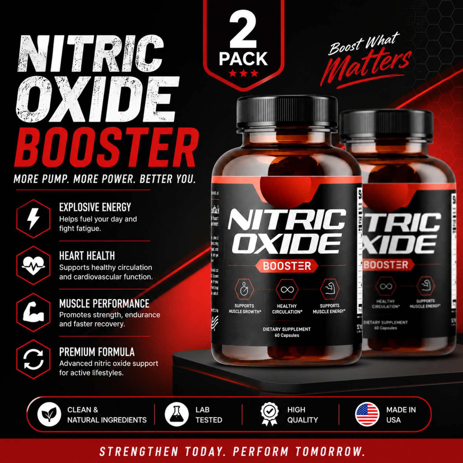 Nitric Oxide Booster – L-Arginine, Tribulus, Ginseng for Energy & Pump 2 Pack