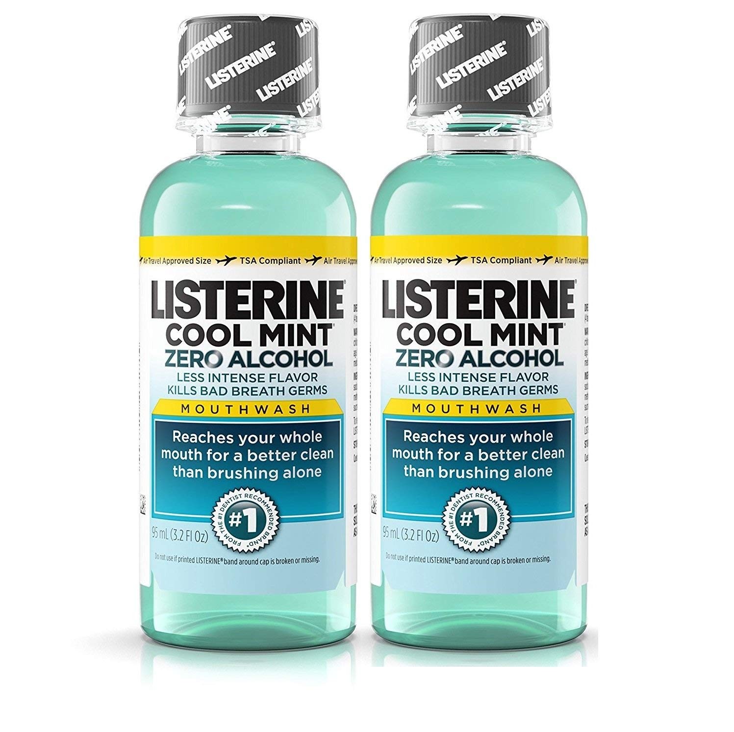 Mouthwash Cool Mint Zero Alcohol Travel Size 3.2 Fl Oz Pack Listerine Ounces