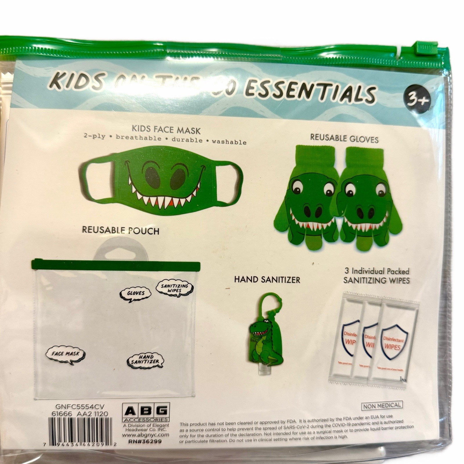 DINOSAUR Kids Essentials Flu / Cold Season Face Mask Hand Sanitizer Gloves New