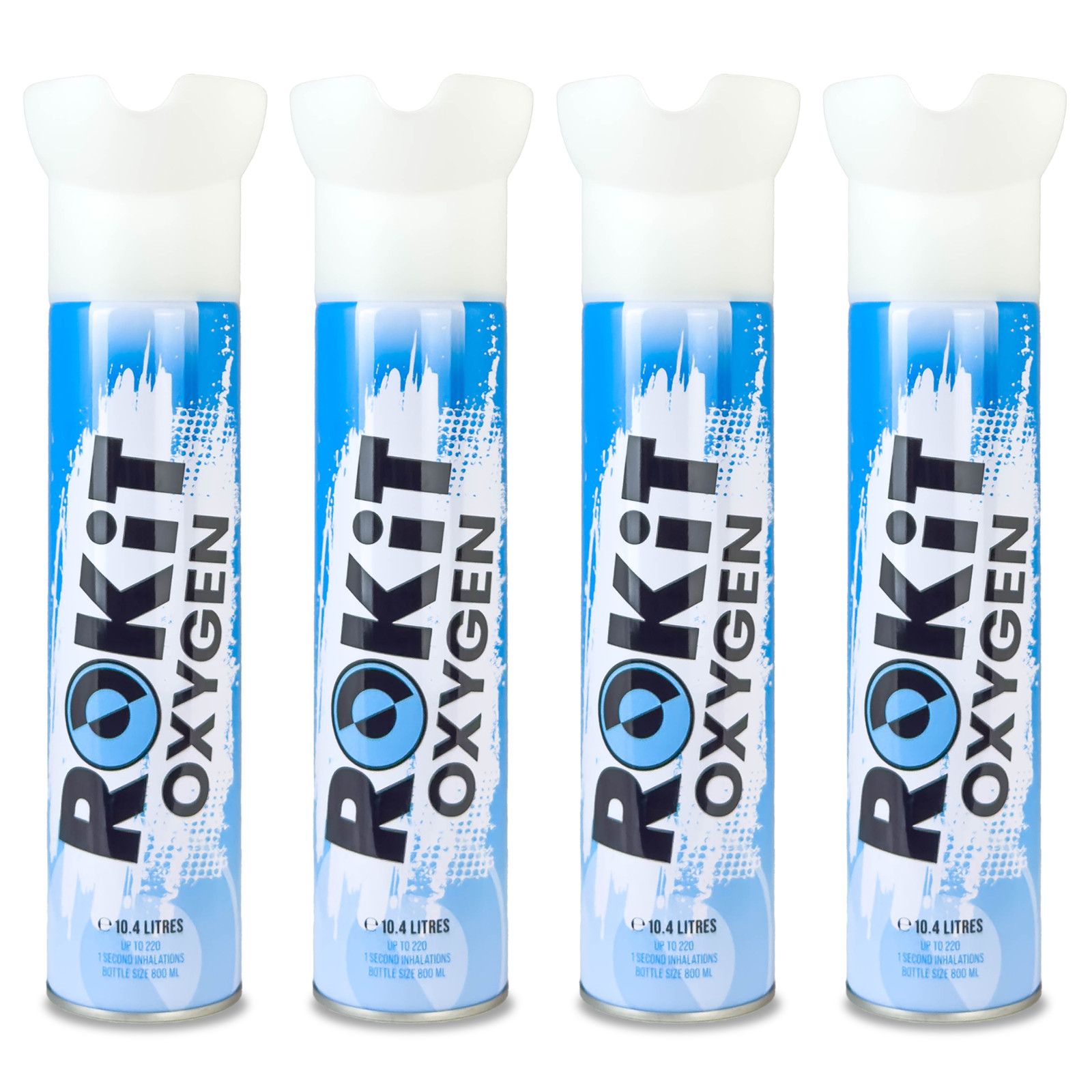 4 Pack: Portable Oxygen Can 10.4L ROKiT Oxygen Canister for Energy, Travel