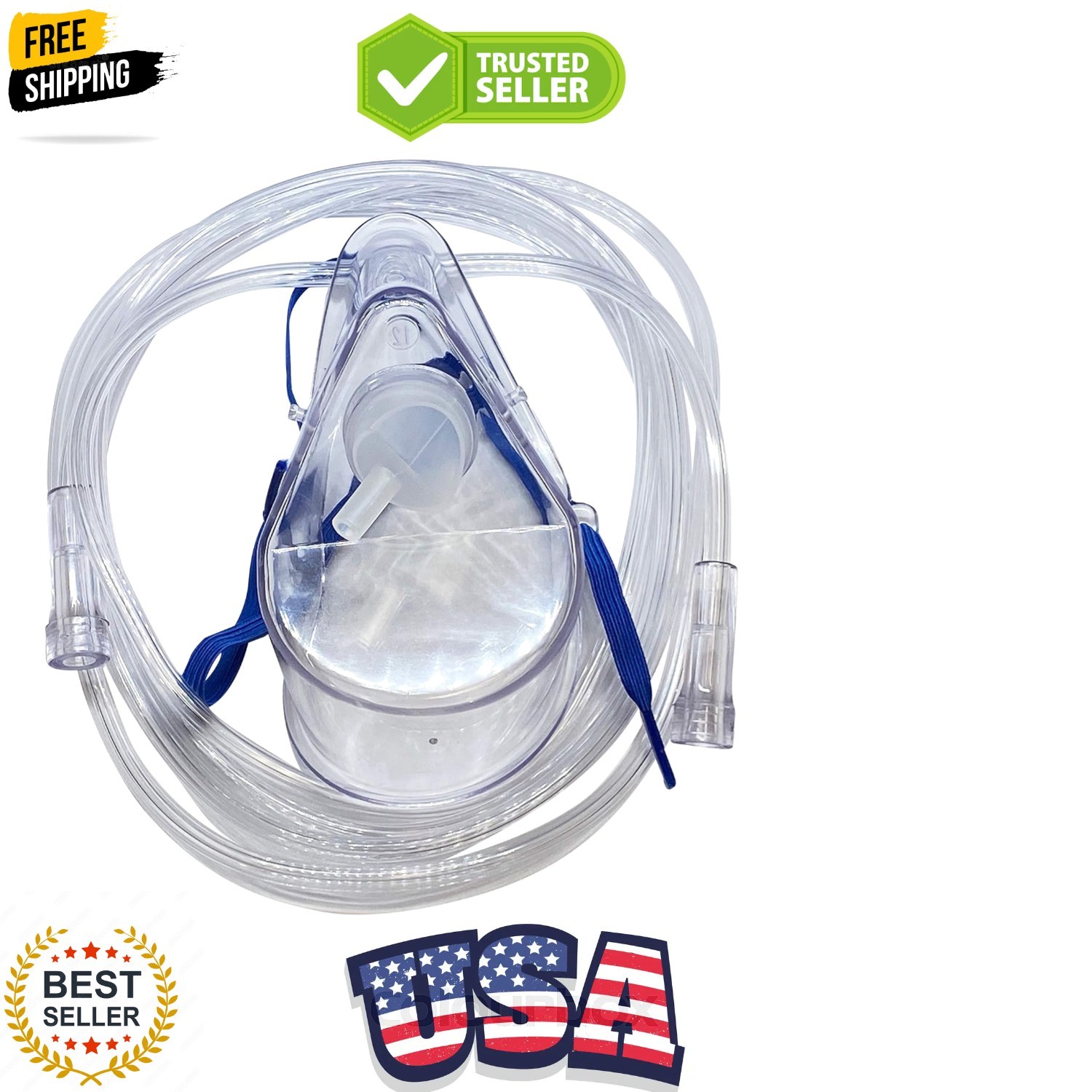 1-Pack Medium Concentration Oxygen Mask, Adult w/7′ Kink Resistant Tubing