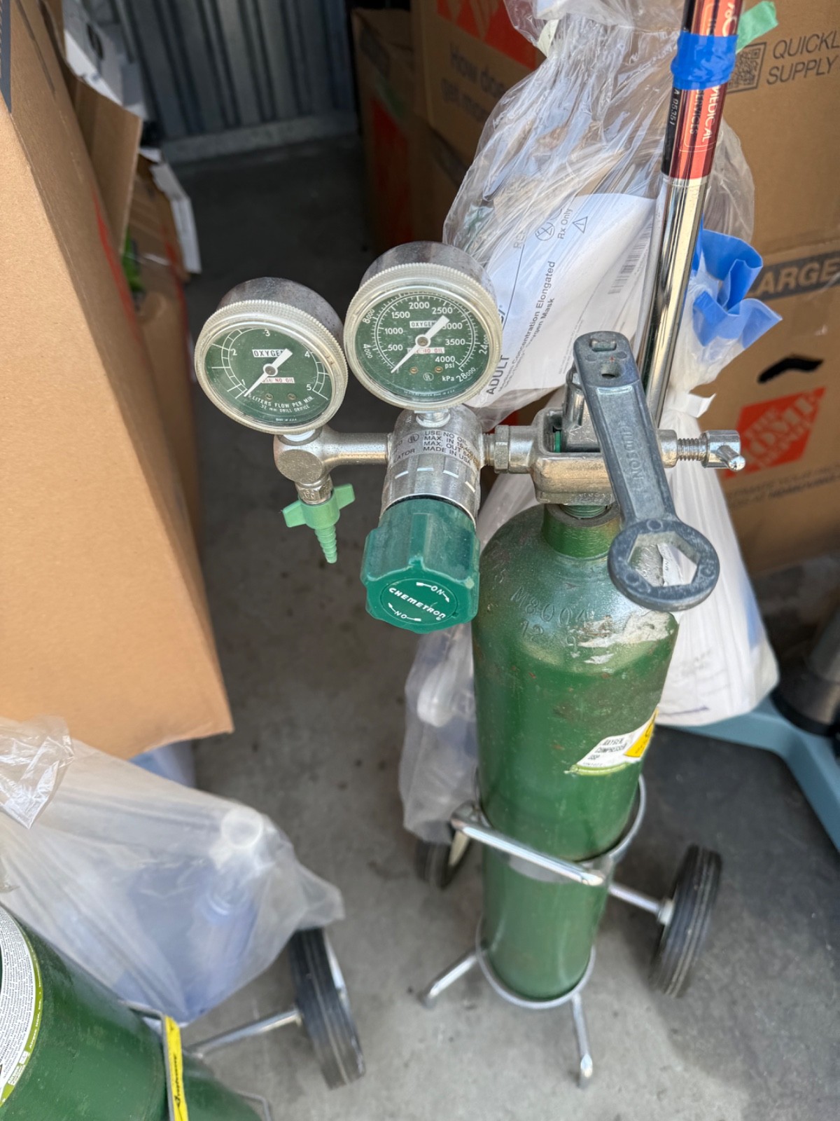 Portable Medical Oxygen Tank Empty Size E With Cart & Regulator #5382