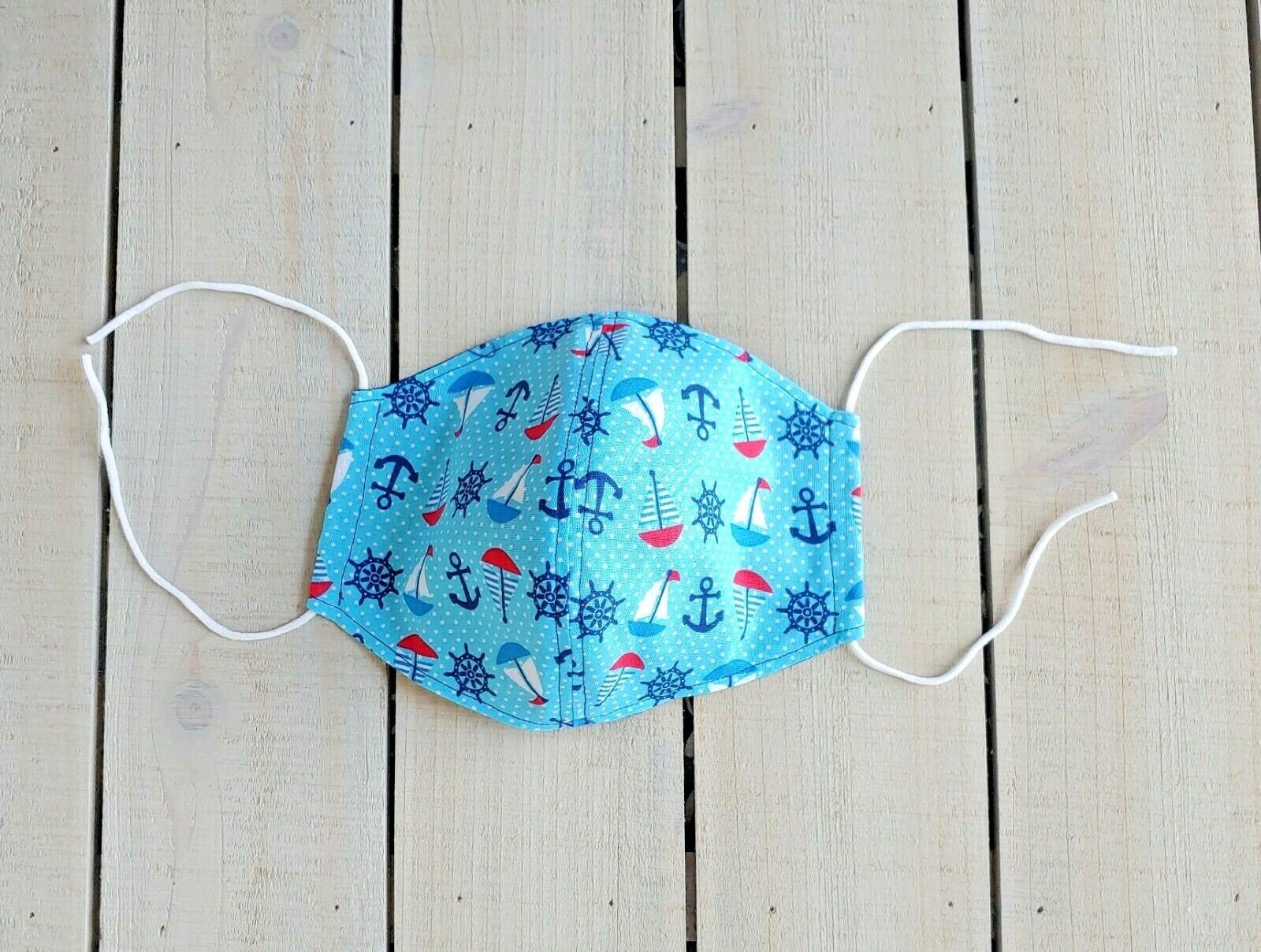 Nautical Theme 100% Cotton Face Mask. .Colorful hand sewn mask made in USA.