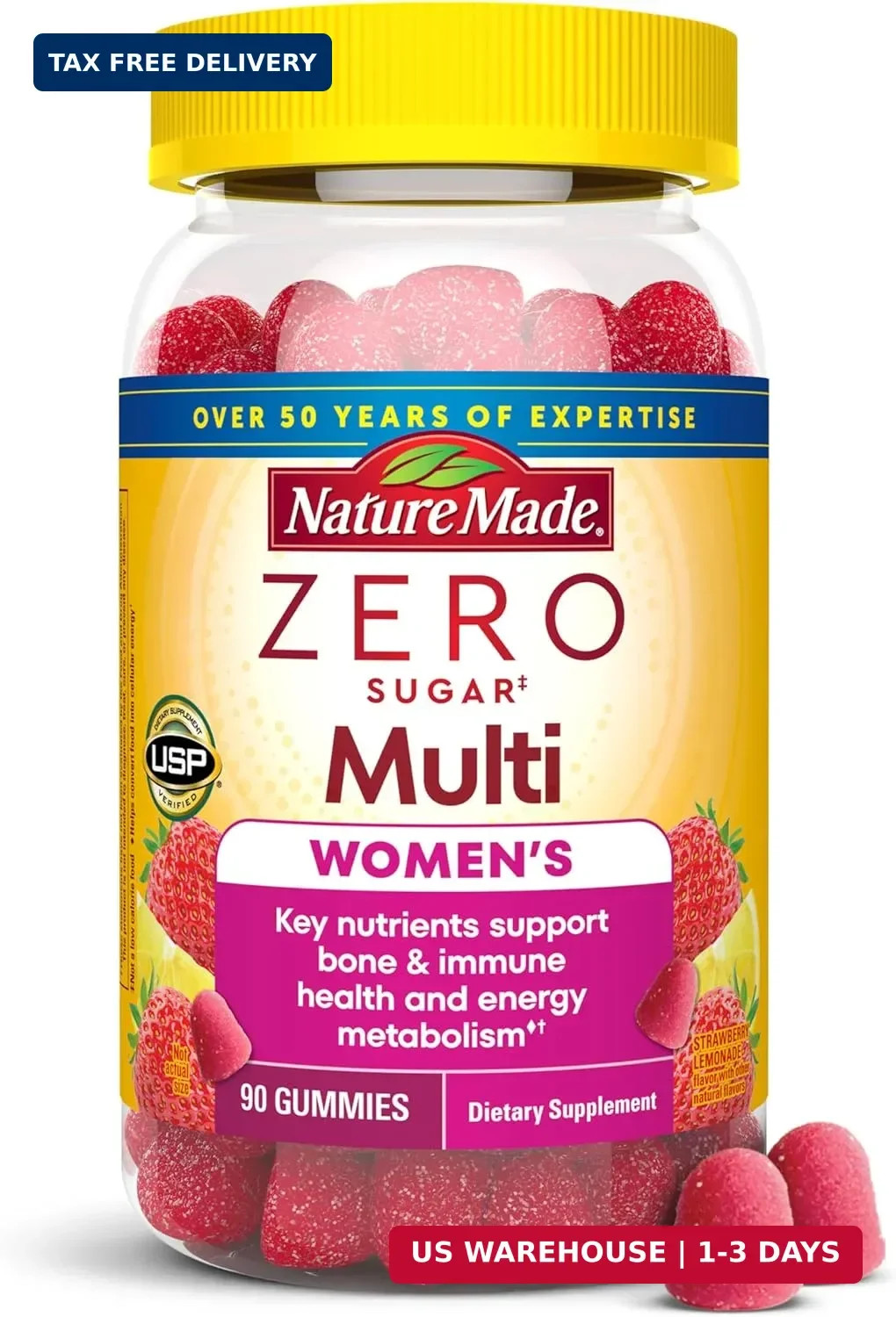 Nature Made Zero Sugar Multivitamin Women’s Gummies, Bone & Immune Support, Aspa