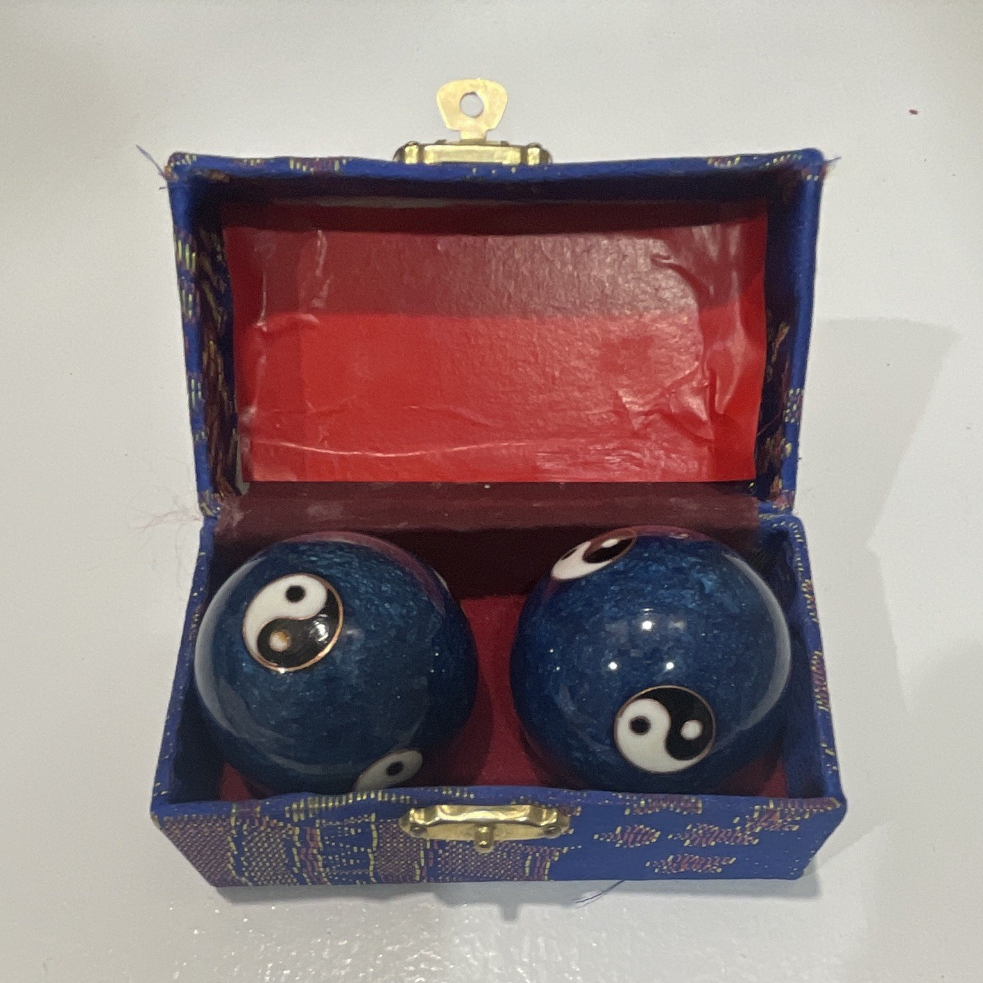 Blue Yin Yang Baoding Balls Pair with Decorative Box, Reusable