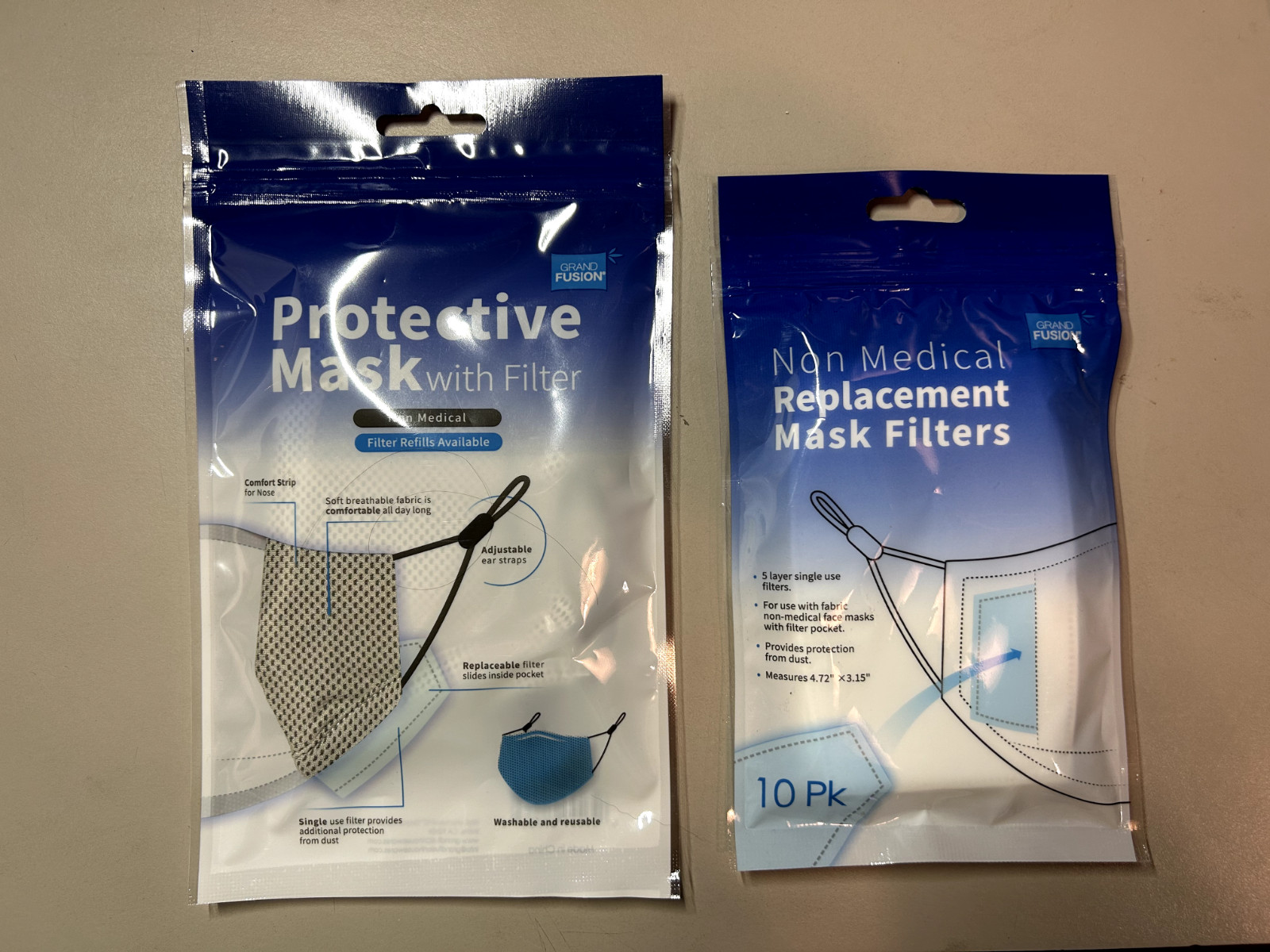 GrandFusion Non-Medical Gray Protective Mask with 10pk Replacement Filters