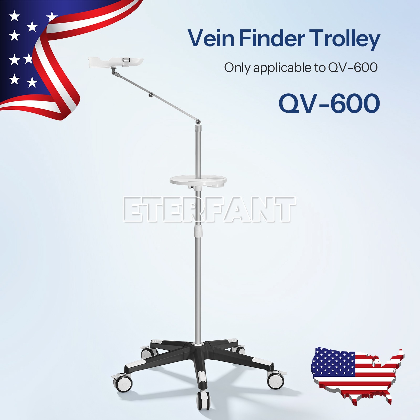 Portable Adjustable Stand Trolley 5 Wheels Rolling Cart for QV-600 Vein Finder