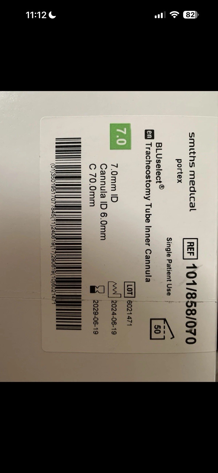 Box Of 50 Smiths Medical Trach Tube Inner Cannula 7.0 mm ID