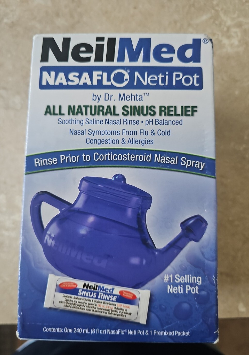 NeilMed NasalFlo Neti Pot All Natural Sinus Relief with 1 Premix Packets