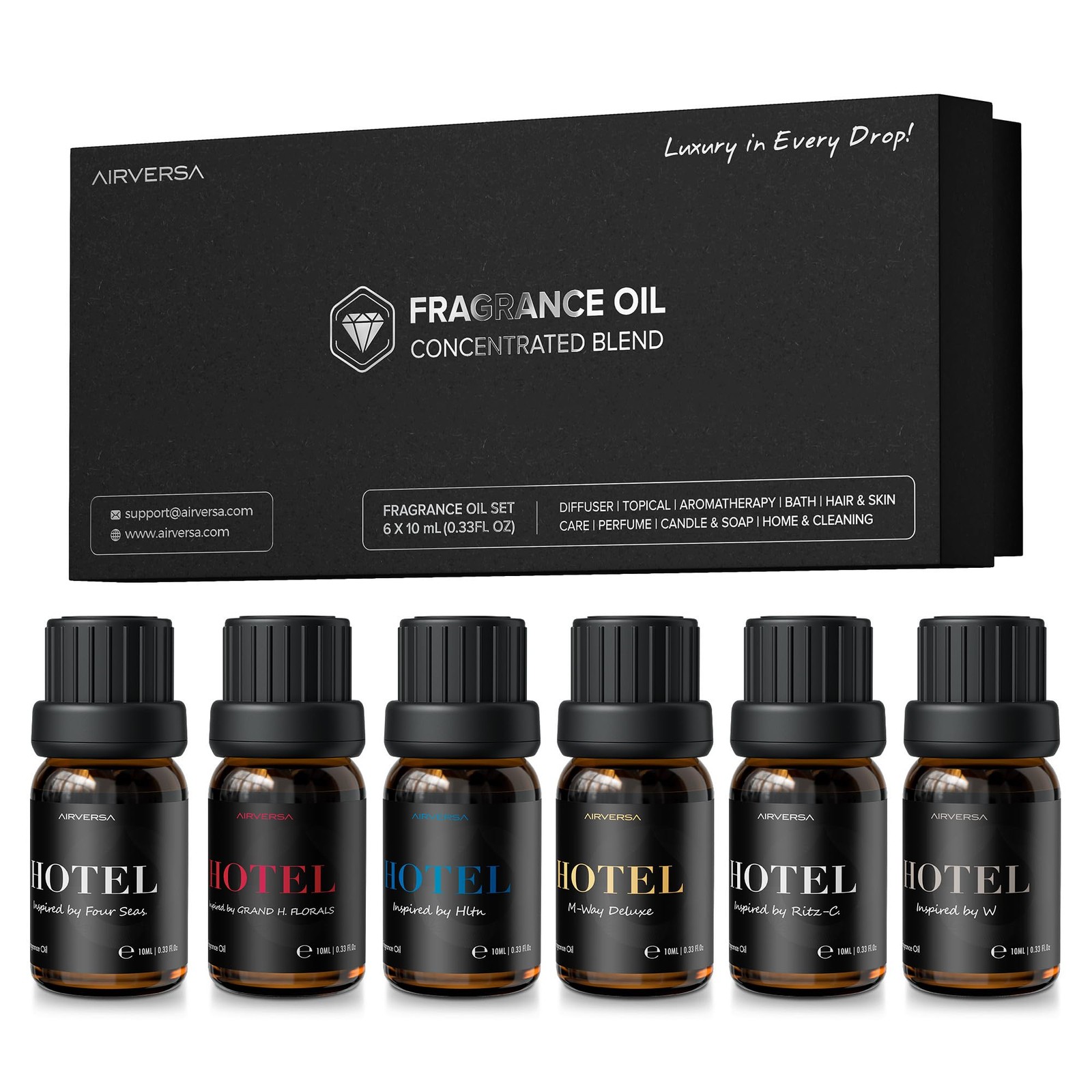 Fragrance Oils 10mL 0.34 Fl Oz Pack of 6 Brown Bottle Airversa AO Hotel Scent