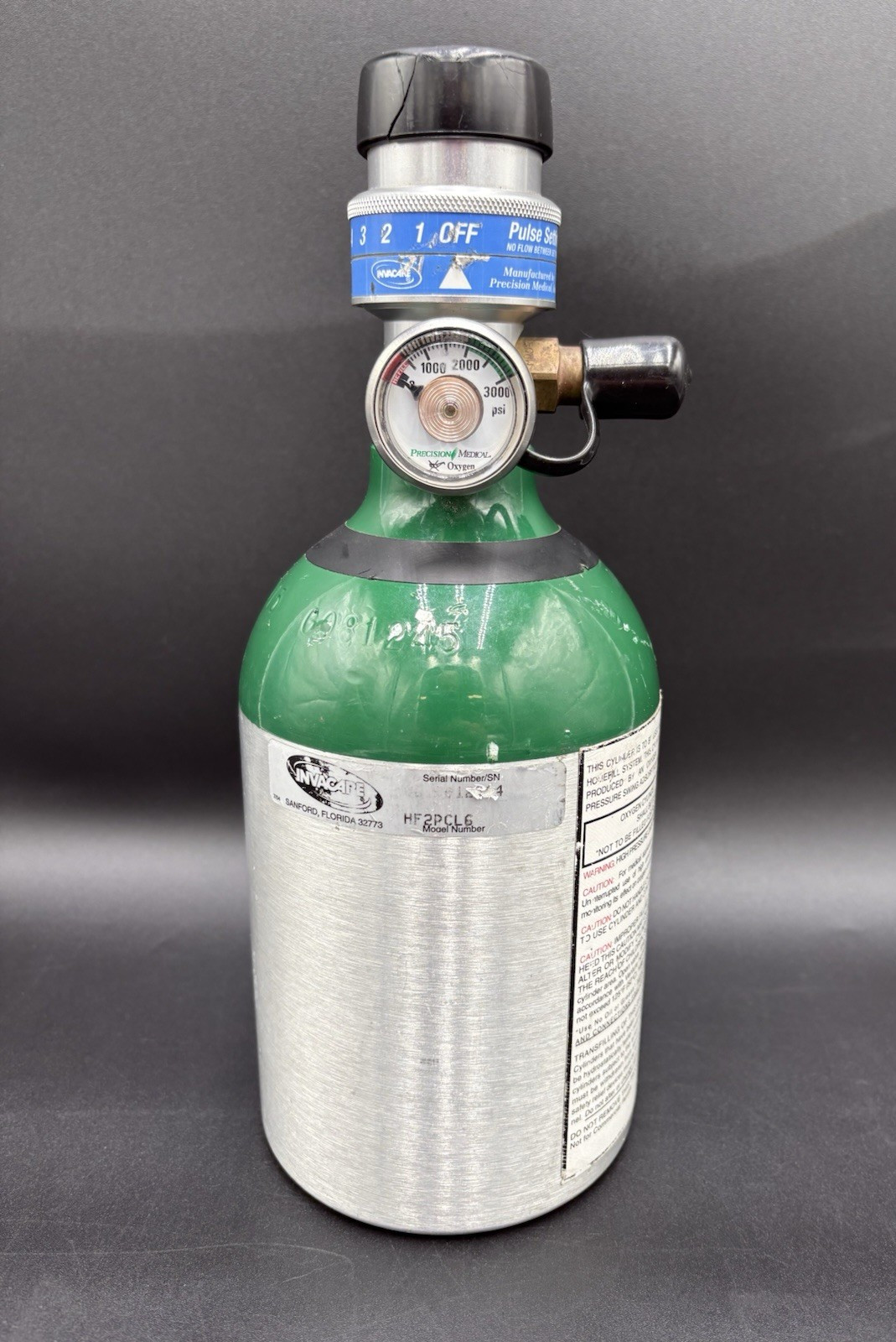 Invacare HF Oxygen ML6 Tank HF2PCL6 With Easy Pulse Regulator Empty Canister