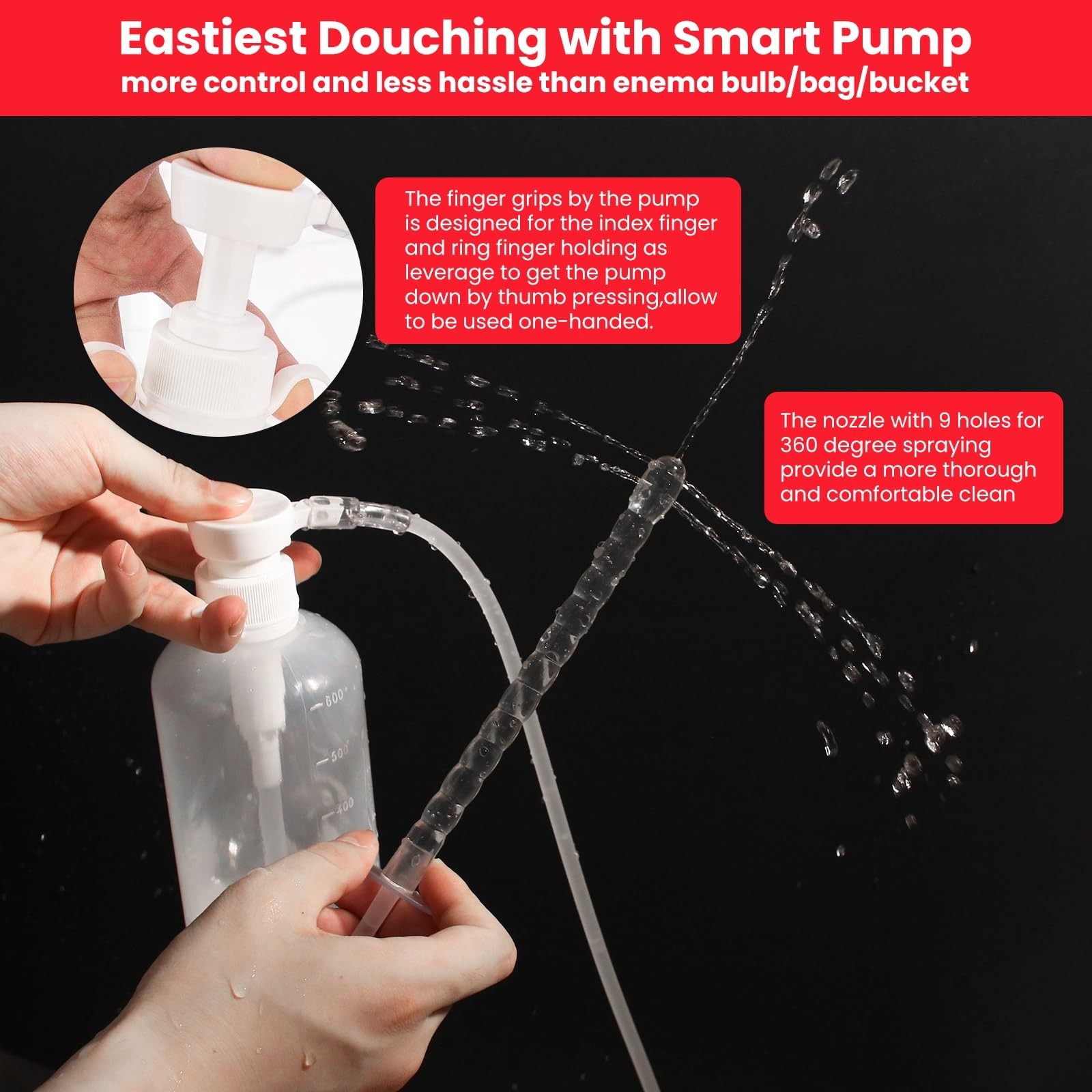 600ml Feminine Wash Enema Pump Bottle Kit 6Pcs Enema Nozzle Tips for Coffee C…
