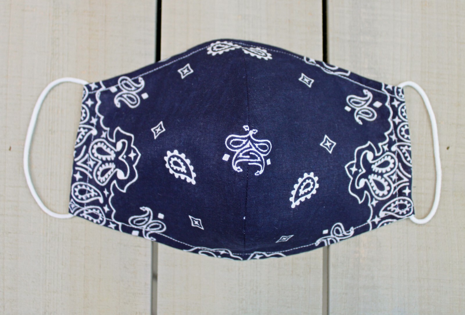 Blue and White Bandanna Print 100% Cotton Face Mask.. Hand sewn mask made in USA