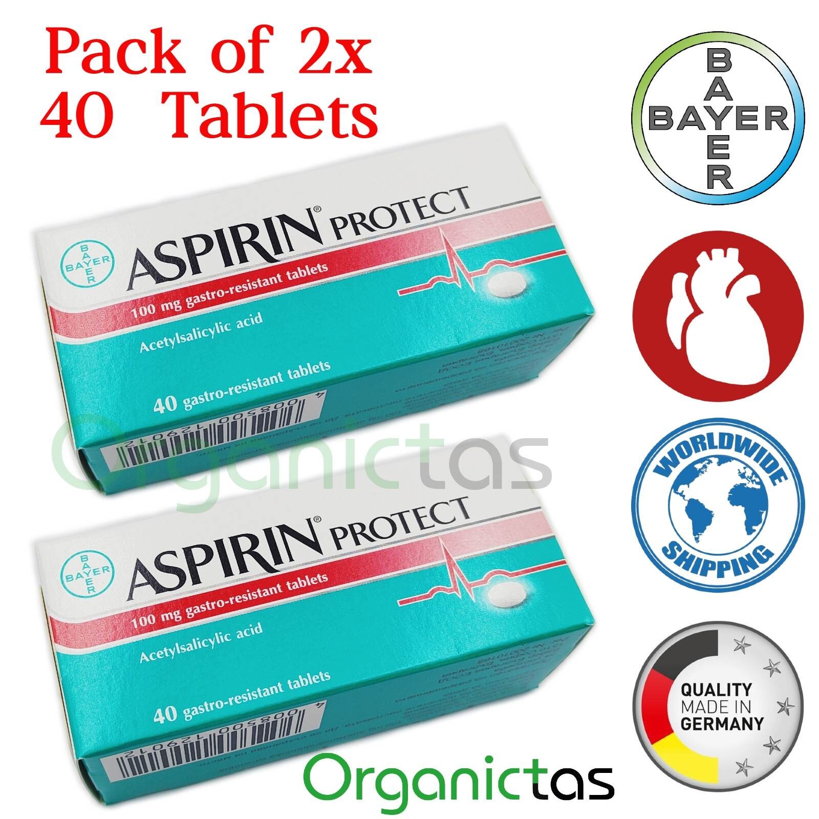 2 pcs BAYER PROTECT CARDIO 100mg * 40 Tablets Heart Health Care Gastro Resistant