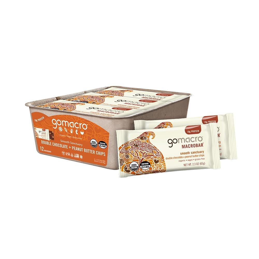 Protein Bars Organic Vegan Double Chocolate Peanut Butter 2.3oz 12 Count GoMacro