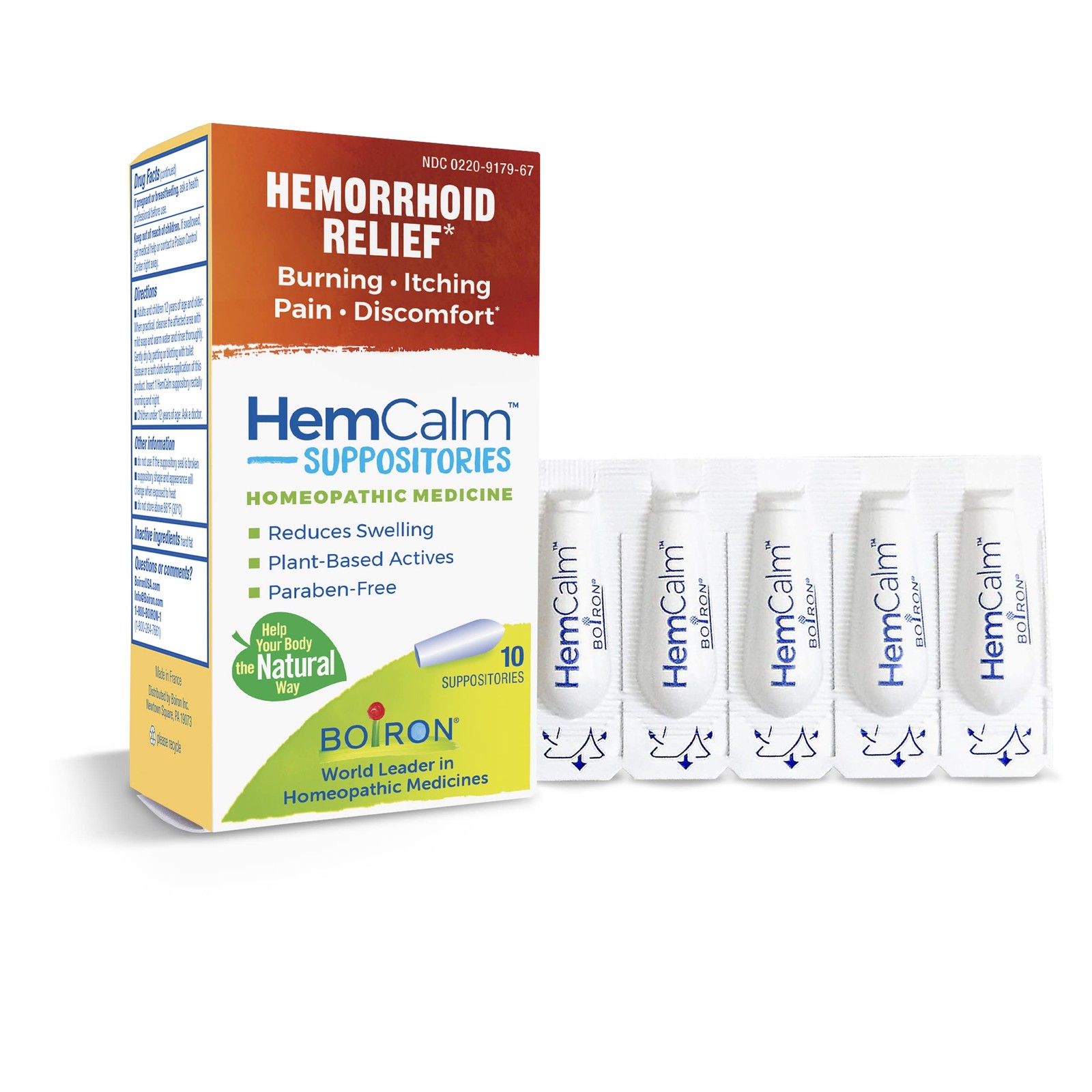 Boiron HemCalm Suppositories for Hemorrhoid 10 Count (Pack of 1), White