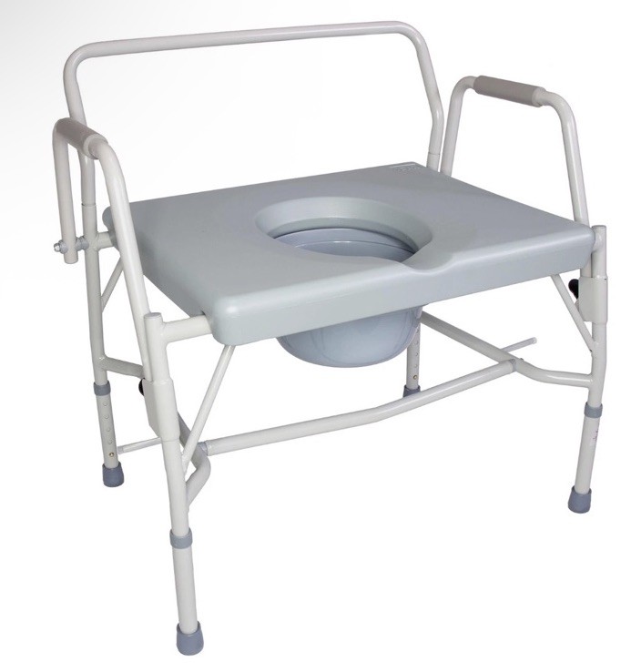 Portable Toilet Commode Extra Wide 500lb Capacity Adjustable Legs Grey Drop Seat