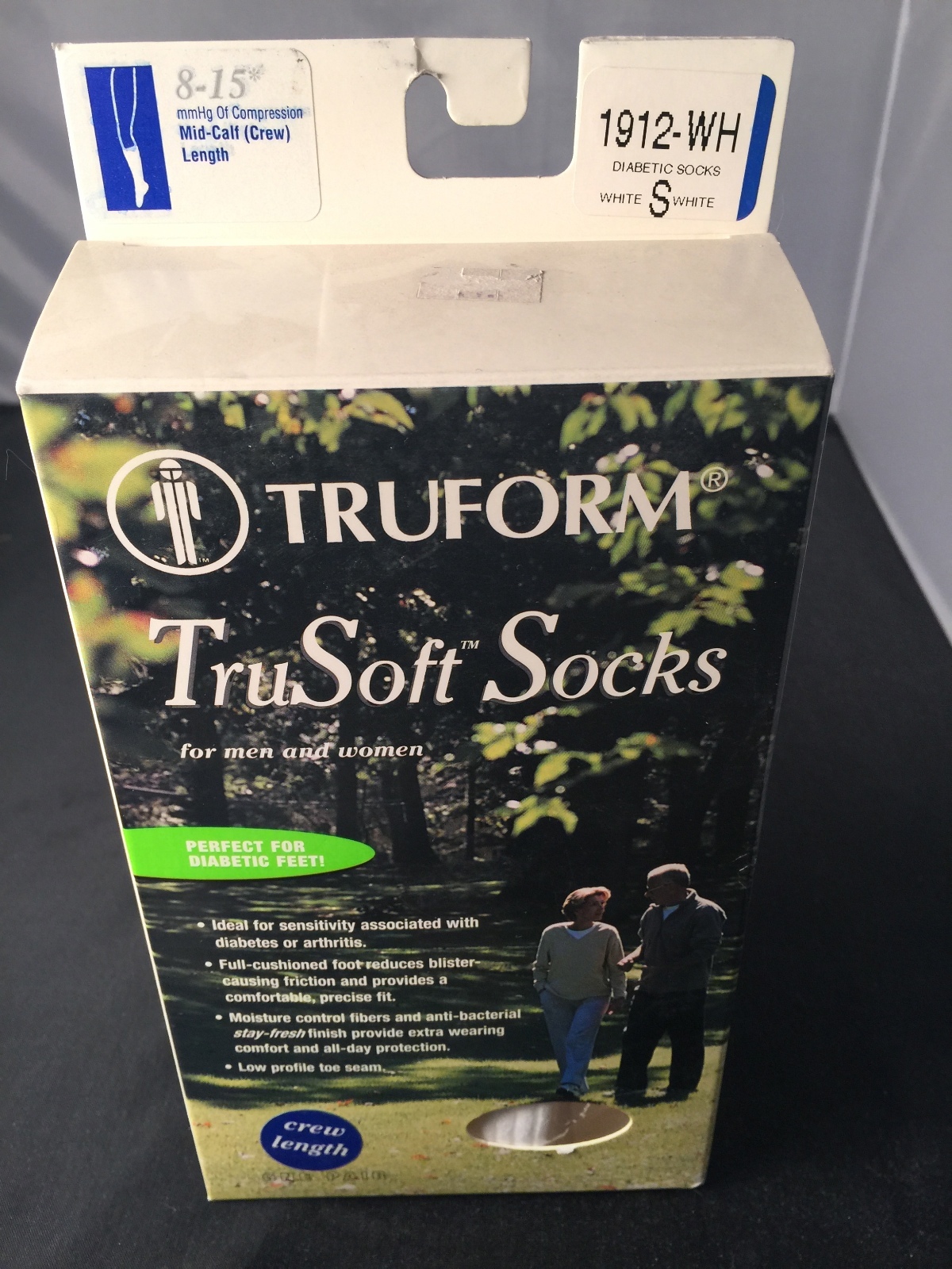 Truform 8-15 1912WH Trusoft Crew Sock, SMALL, White (1 pair)), New